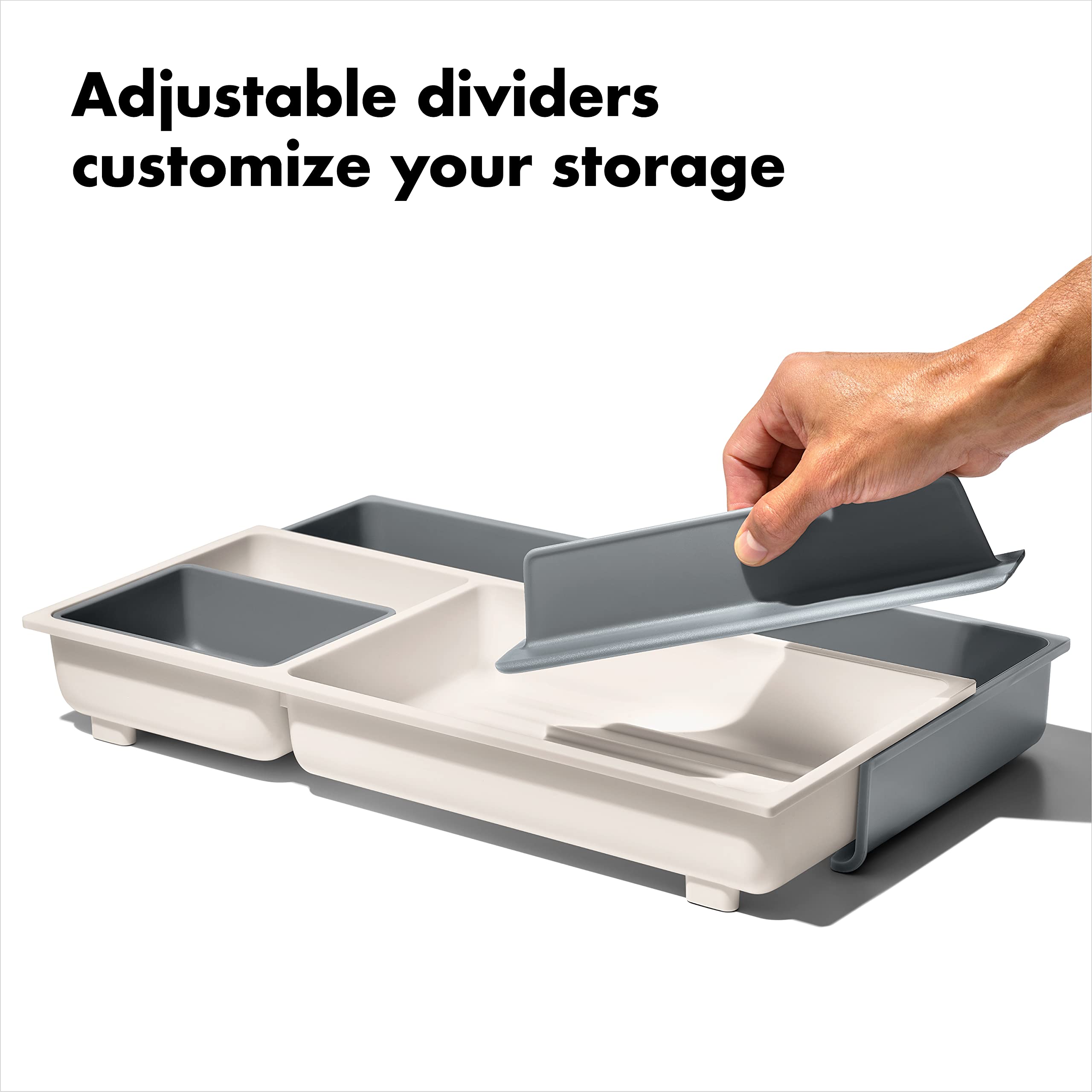 OXO Good Grips Expandable Kitchen Drawer Organizer - White | Expandable Utensil Storage for Spoons, Forks & Cooking Tools | Perfect for Kitchen Drawers, Countertops & Pantry Organization