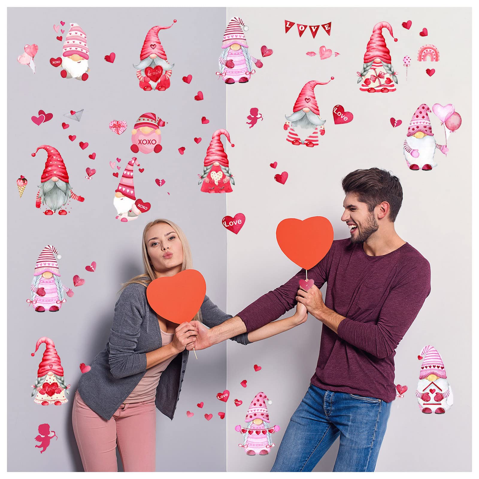 Valentine's Day Gnome Stickers for Door & Window - Colorful Dwarf Wall Decals for Glass & Smooth Surfaces - Perfect for Home Decor, Office & Classroom Celebrations