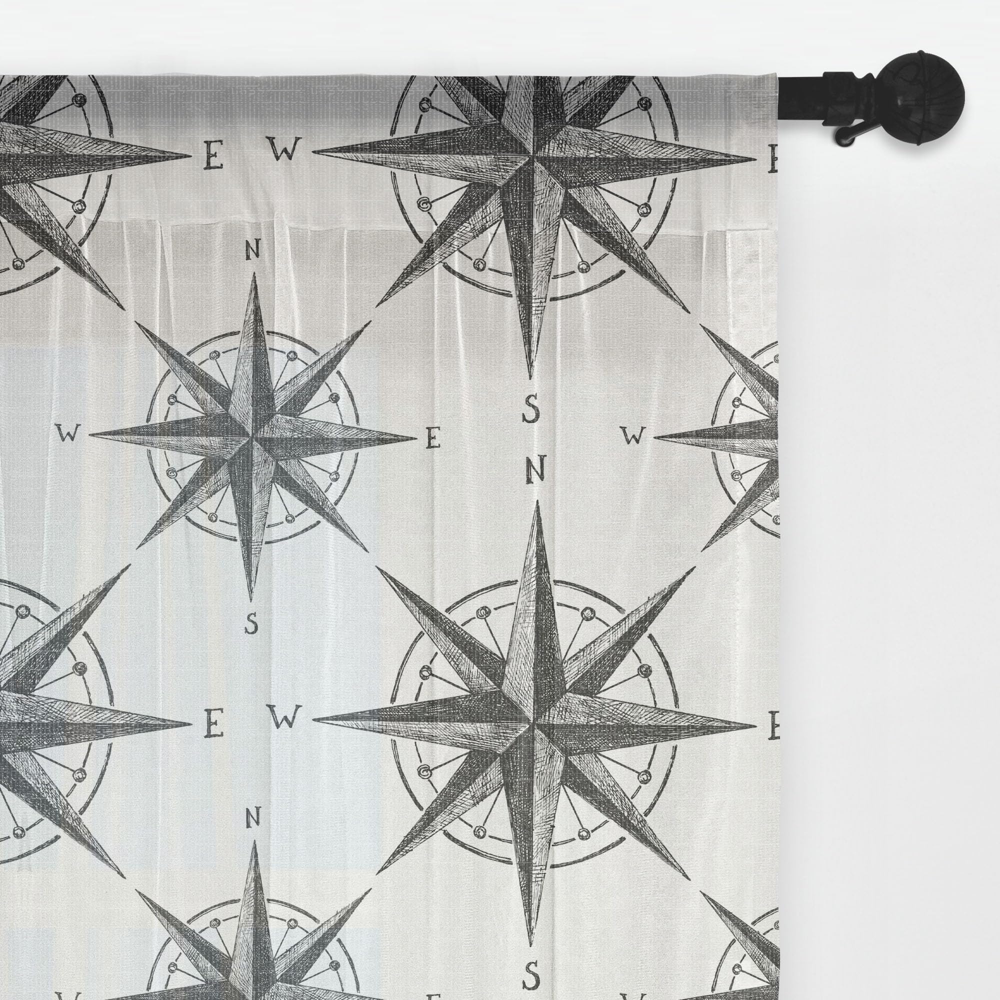 Ambesonne Compass Tulle Curtains - Black & White Nautical Windrose Design, Sheer Window Drapes with Rod Pocket, 108