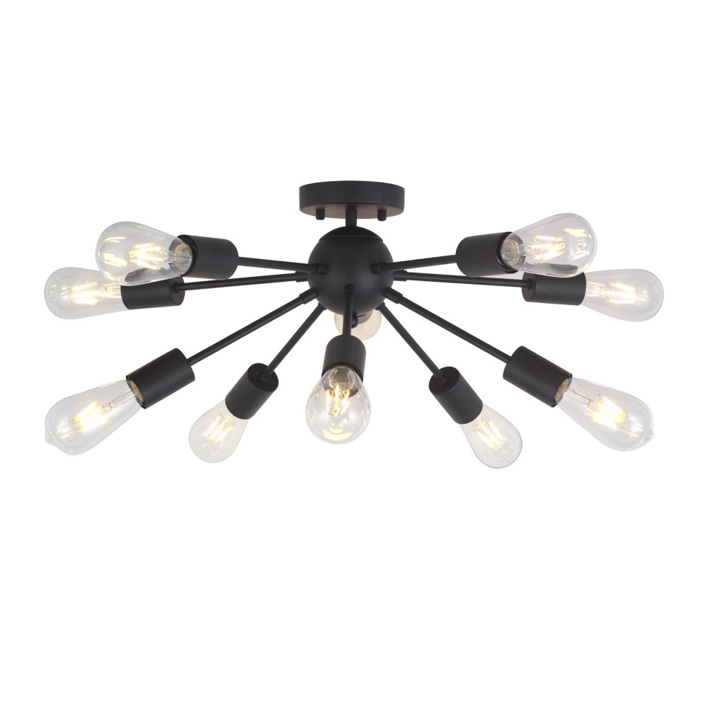 10-Light Sputnik Chandelier Black - Mid Century Modern Ceiling Light Fixture - Vintage Industrial Starburst Chandelier for Kitchen, Living Room, Dining Room - Durable Metal Construction - Perfect for Entryway, Hallway, Bedroom Lighting by BONLICHT