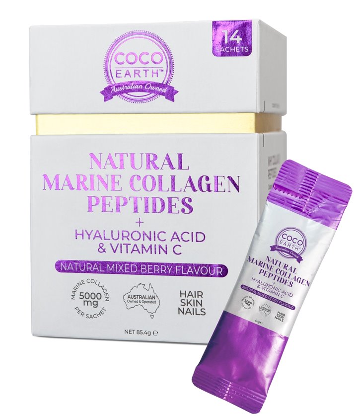 Premium Marine Collagen Powder with Mixed Berry Flavor - Coco Earth Collagen Sachets for Skin, Hair & Joint Support - Perfect for Smoothies, Shakes & Post-Workout Recovery