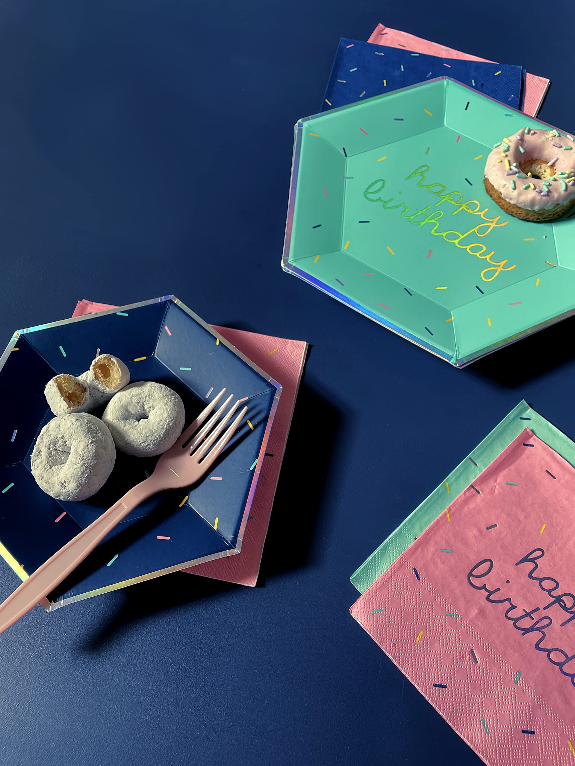 Harlow & Grey 60-Piece Colorful Birthday Party Supplies Set - Disposable Plates, Napkins in Pink, Teal & Navy Blue for Kids & Adult Celebrations | Perfect for Birthday Parties, Baby Showers & Special Events