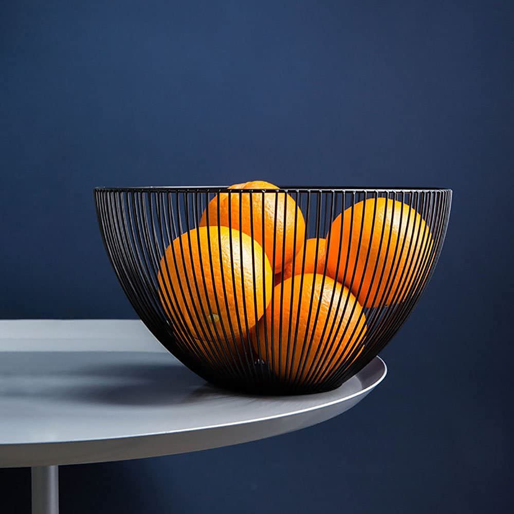 DMAR Wire Fruit Basket - Small Round Black Metal Fruit Bowl for Kitchen Countertops | Perfect for Displaying Apples, Oranges & Bananas