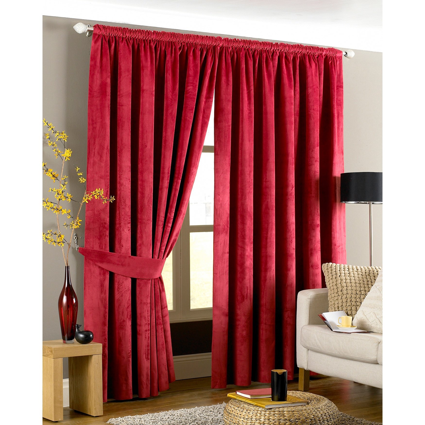 Premium Imperial Pencil Pleat Curtains 90x72 Inches - Classic Red Window Drapes for Living Room, Bedroom & Home Decor
