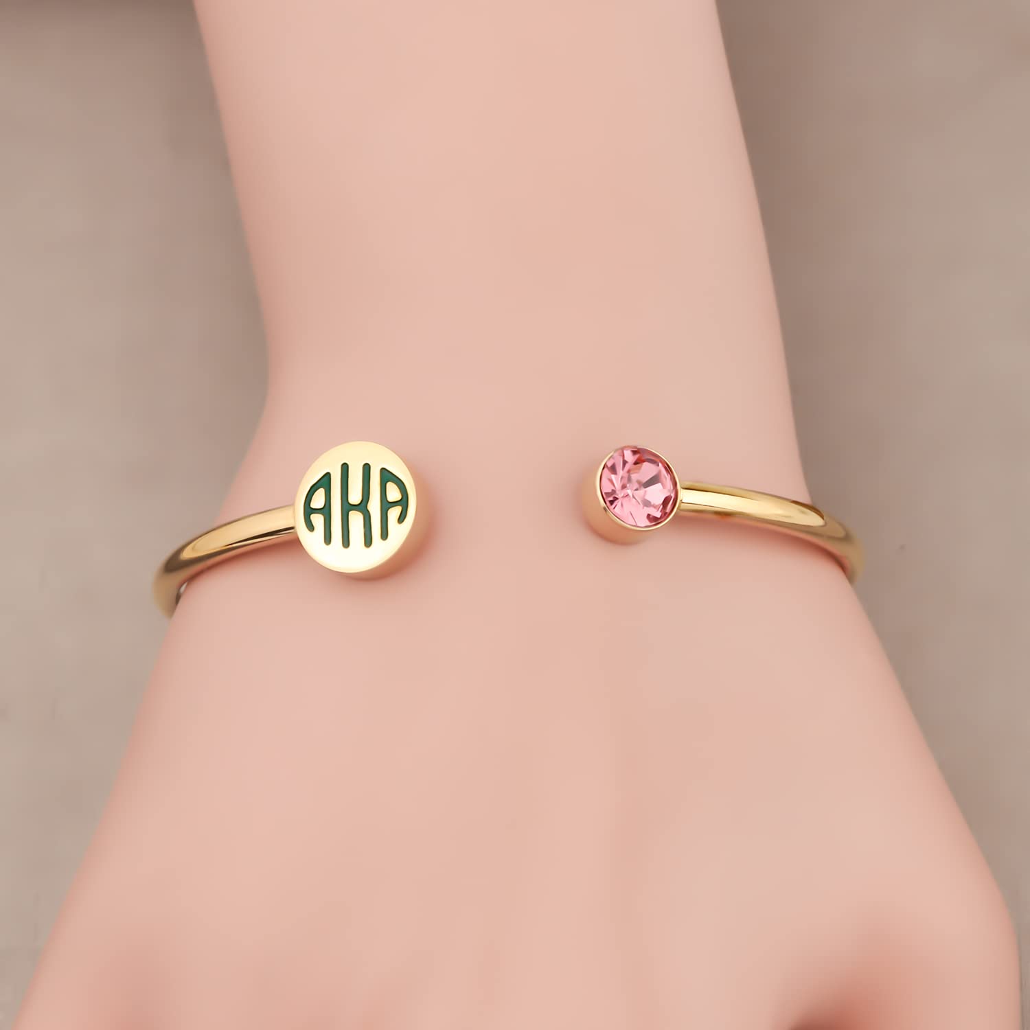 FAADBUK Sorority Pink Zircon & Green Bracelet - Elegant Graduation Jewelry for Women | Perfect for Sorority Events, Graduation Gifts & Everyday Wear