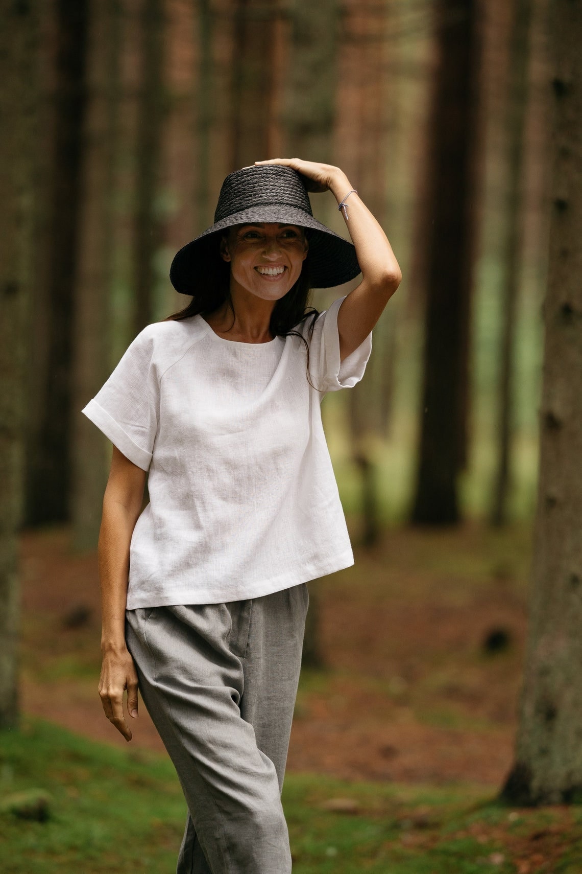 NORA White Linen Blouse for Women - Breathable Summer Top for Casual Wear, Office & Outdoor Activities