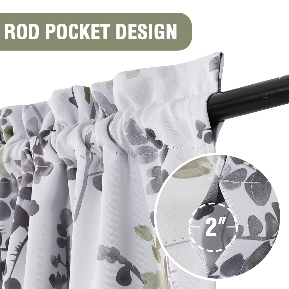 H.VERSAILTEX 84 Inch Floral Print Blackout Curtains - 2 Panels, Rod Pocket Window Treatments in Classic Grey & Sage Floral Pattern for Bedroom & Living Room - Perfect for Light Control & Home Decor