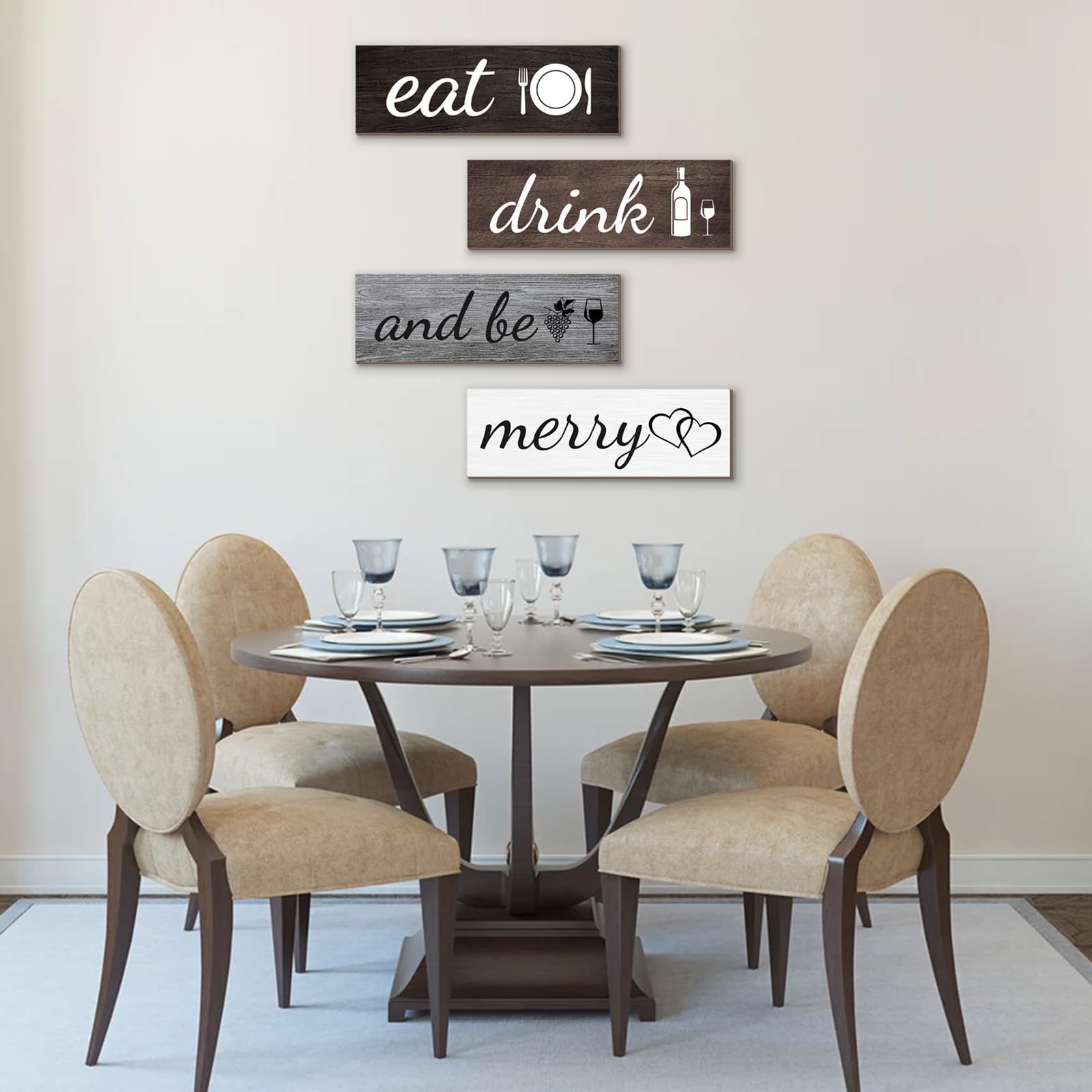 Joyhawk 4-Piece Rustic Farmhouse Kitchen Decor Set - Wooden 'Eat' & 'Drink and Be Merry' Wall Art Signs for Dining Room & Home - Perfect for Country Style Kitchens, Restaurants, and Farmhouse Themed Weddings