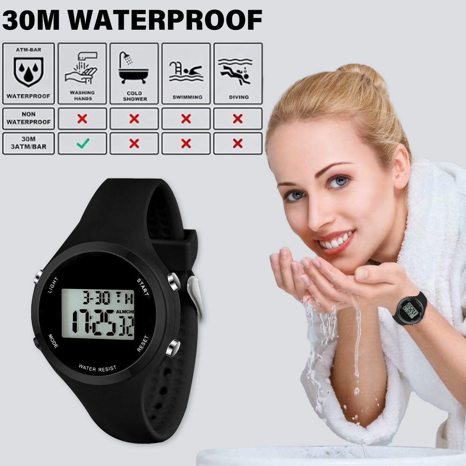 XCZAP Men's Digital Sports Watch with LED Display, Waterproof Silicone Strap, Alarm & Stopwatch - Perfect for Running, Hiking, Swimming & Outdoor Activities