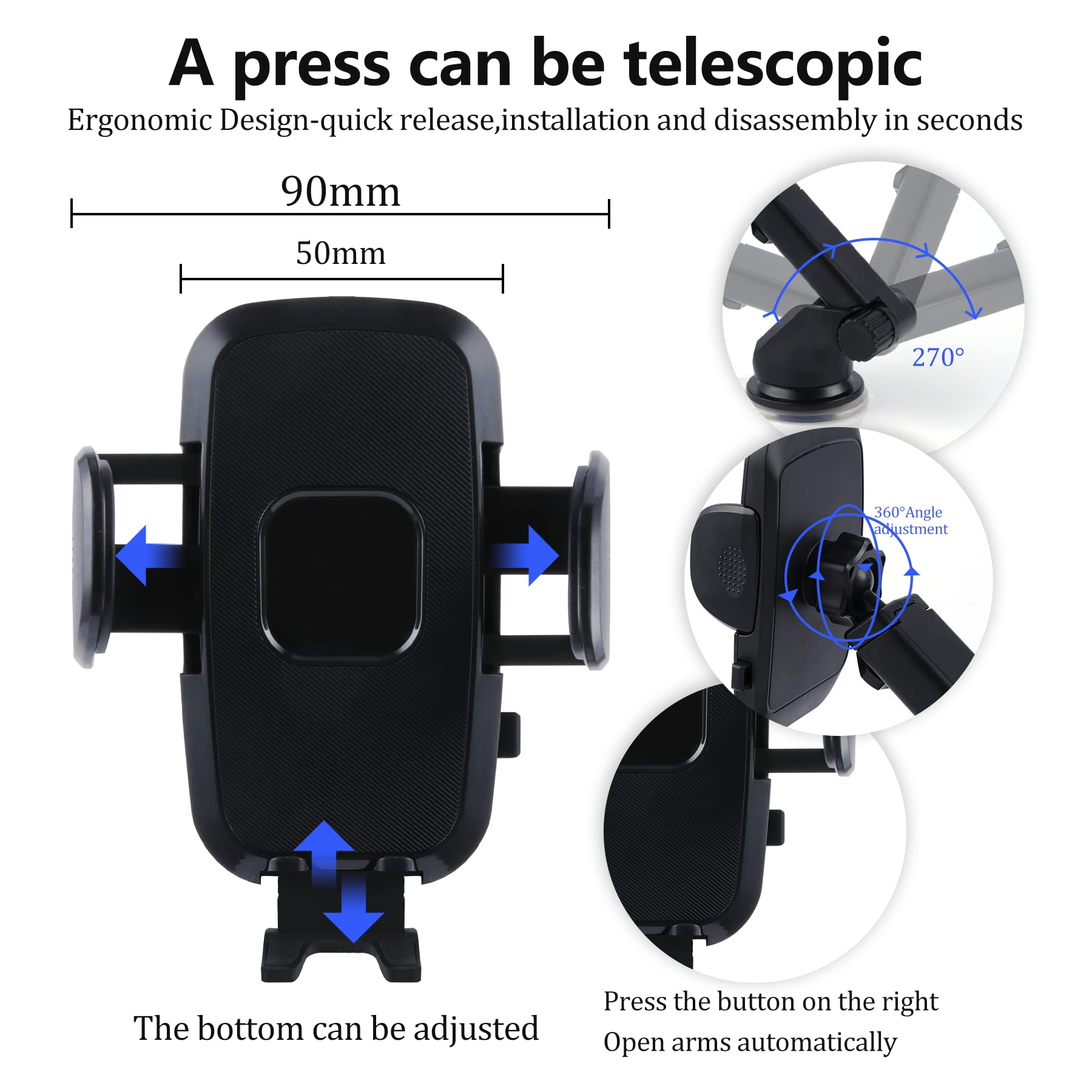 ALPMOSN 3-in-1 Suction Cup Car Phone Holder - Universal Windshield/Dashboard/Air Vent Mount for iPhone, Samsung & All Smartphones - Perfect for GPS Navigation, Hands-Free Calling & Road Trips