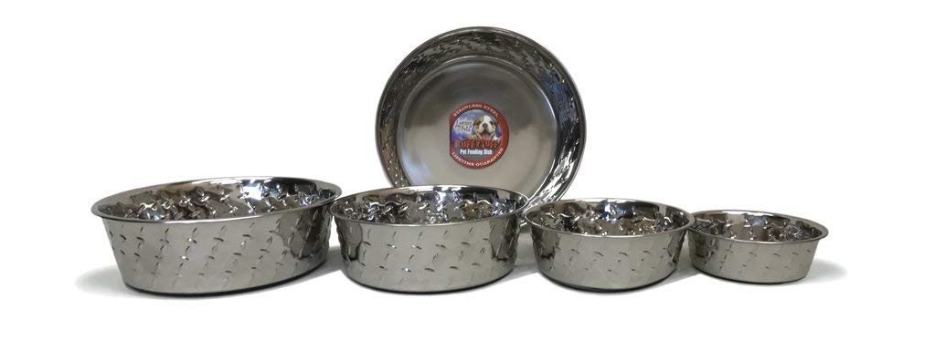 Premium Diamond Plated Dog Bowl with Non-Slip Base - 5 Quart Stainless Steel Pet Food & Water Dish - Durable & Elegant for Indoor/Outdoor Feeding - Perfect for Large Dogs