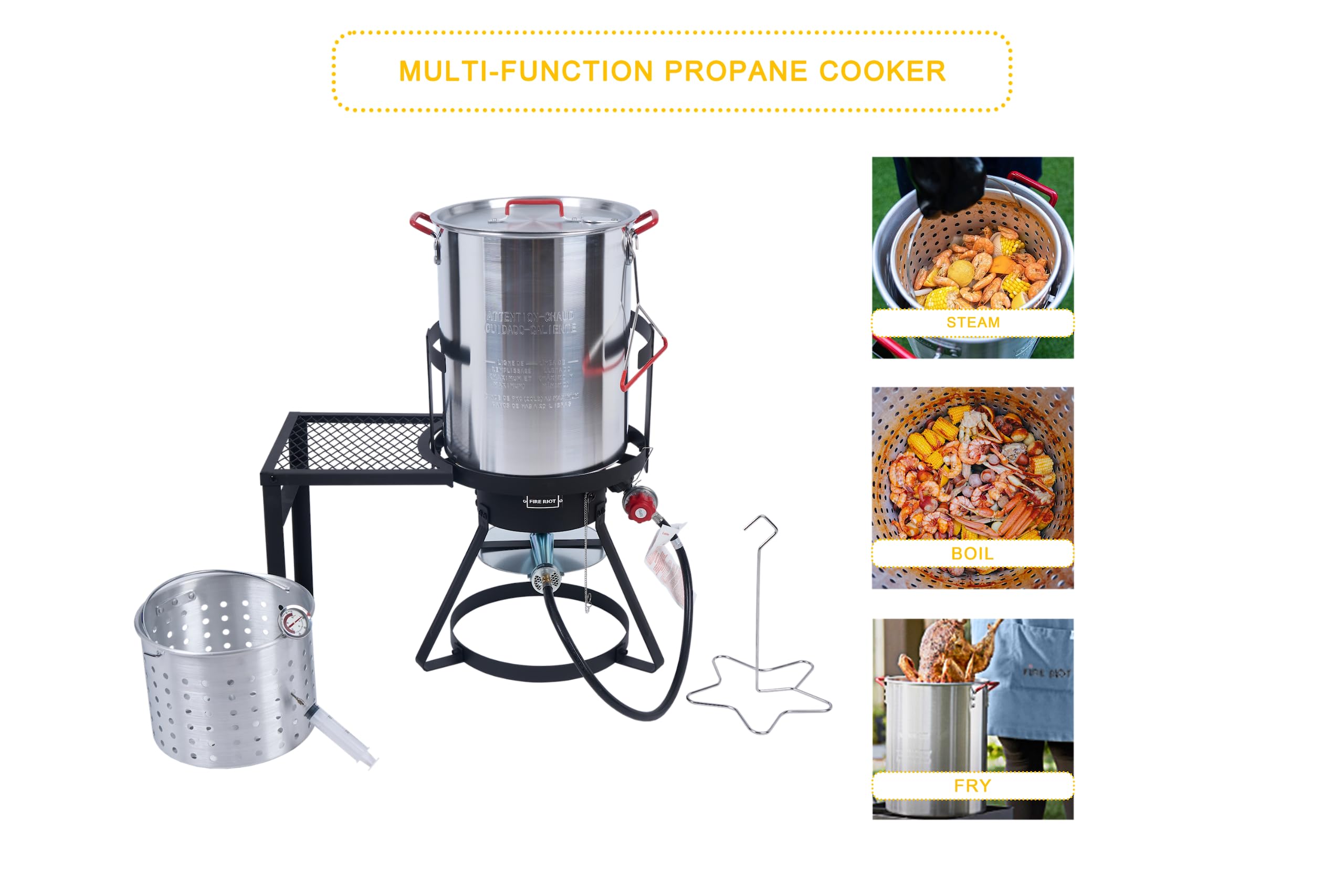 30Qt Turkey Fryer Kit with Basket - Outdoor Propane Deep Fryer with 50,000BTU Cast Iron Burner, Steamer & Seafood Boiler Set - Perfect for Thanksgiving, Backyard BBQs & Outdoor Cooking (Black)