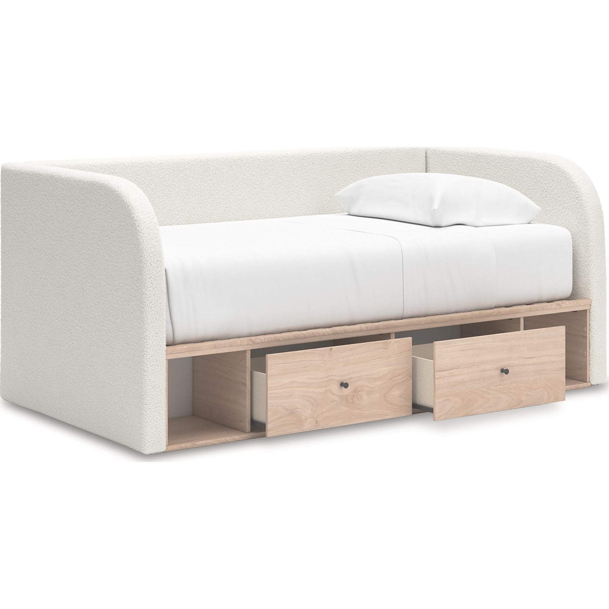 Arloster Daybed with Storage - Tan/White Upholstered Sofa Bed for Small Spaces, Guest Room & Living Room