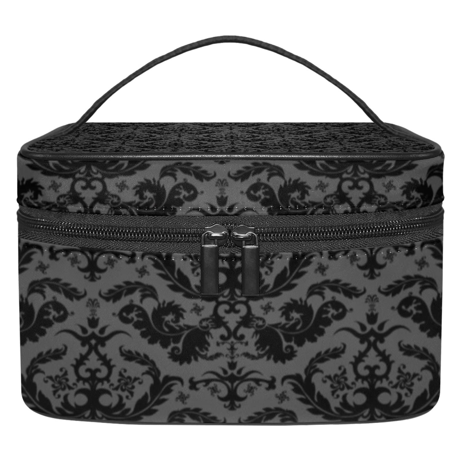 LORVIES Black Canvas Cosmetic Bag - Travel Toiletry Organizer with Top Handle, Single Layer Makeup Case for Women | Perfect for Daily Use, Travel, Gym & Gift Giving