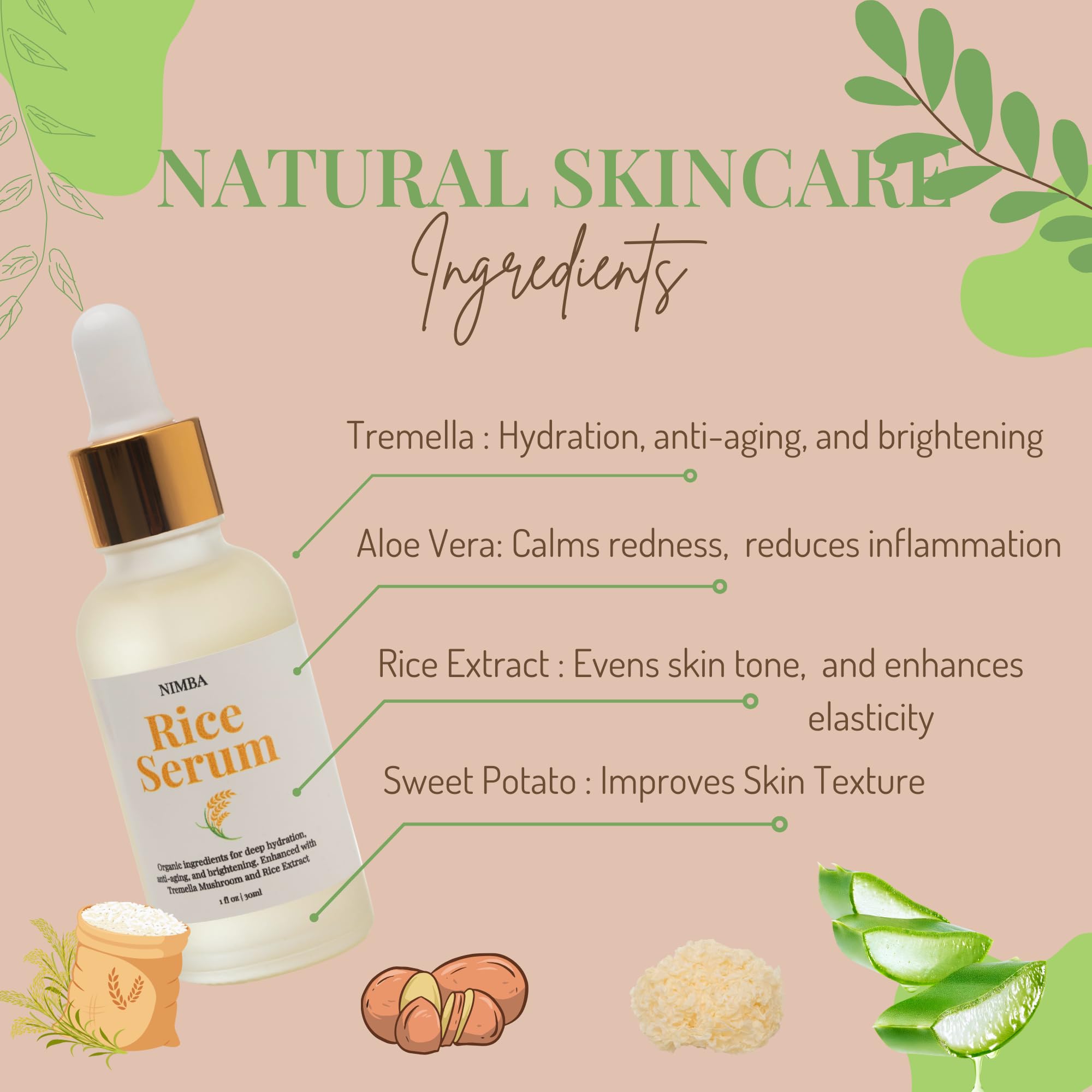 Nimba Rice Serum - Nourishing & Hydrating Facial Treatment - Toxin-Free, Natural & Organic Skincare - Perfect for Dry & Sensitive Skin Care Routine