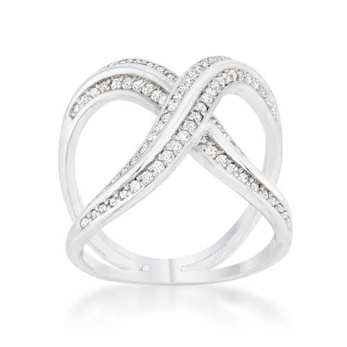 Christa 0.4ct Cubic Zirconia Rhodium Plated Pave X Ring for Women - Elegant Wedding, Anniversary, Party & Evening Wear Jewelry Gift