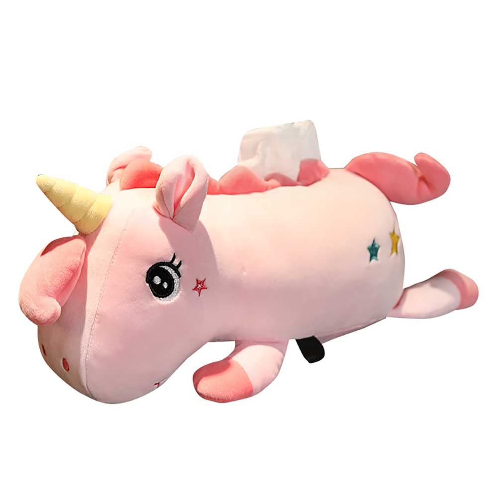 Plush Elephant Tissue Box Cover - Soft Decorative Holder for Car, Home, Bathroom Vanity, Nightstand & Office Desk | Pink Unicorn Design | Perfect for Gift, Baby Nursery & Home Decor