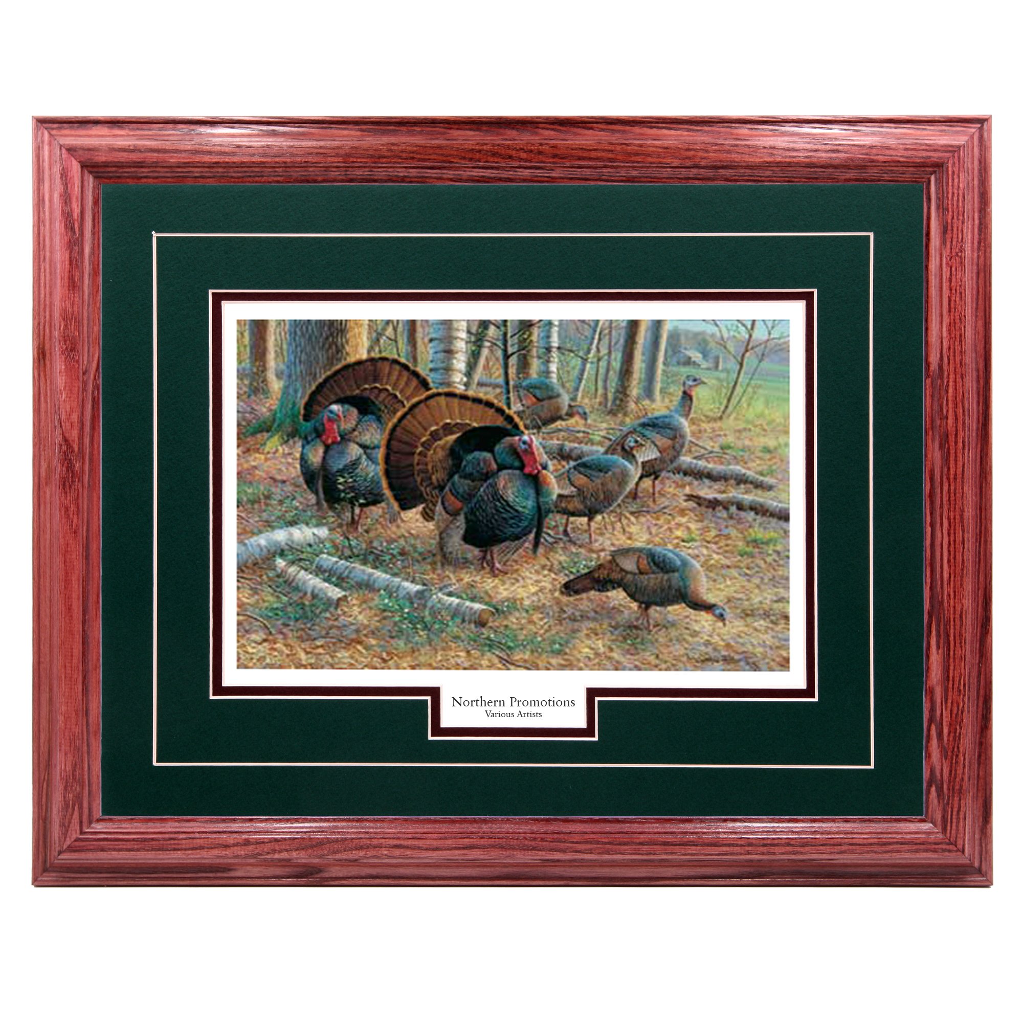 Turkey Spring Strut Hunting Wall Art Decor - Hardwood Picture Frame with Wildlife Print Painting - Cherry Wood Frame & Green Mat - Spring Strut by Cynthie Fisher 17x21 - Perfect for Cabin, Lodge, or Hunting Room Decoration