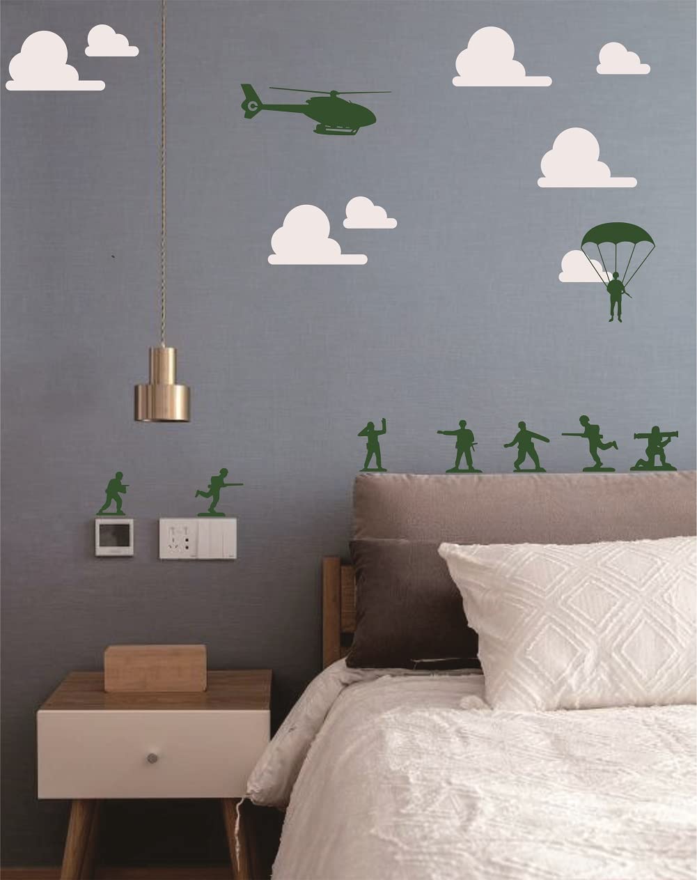 Military Army Men Wall Decals - Soldier & Helicopter Stickers for Boys Room Decor, Kids Bedroom Wall Art, Peel and Stick Home Decoration - Perfect for Nursery, Playroom & Themed Birthday Parties