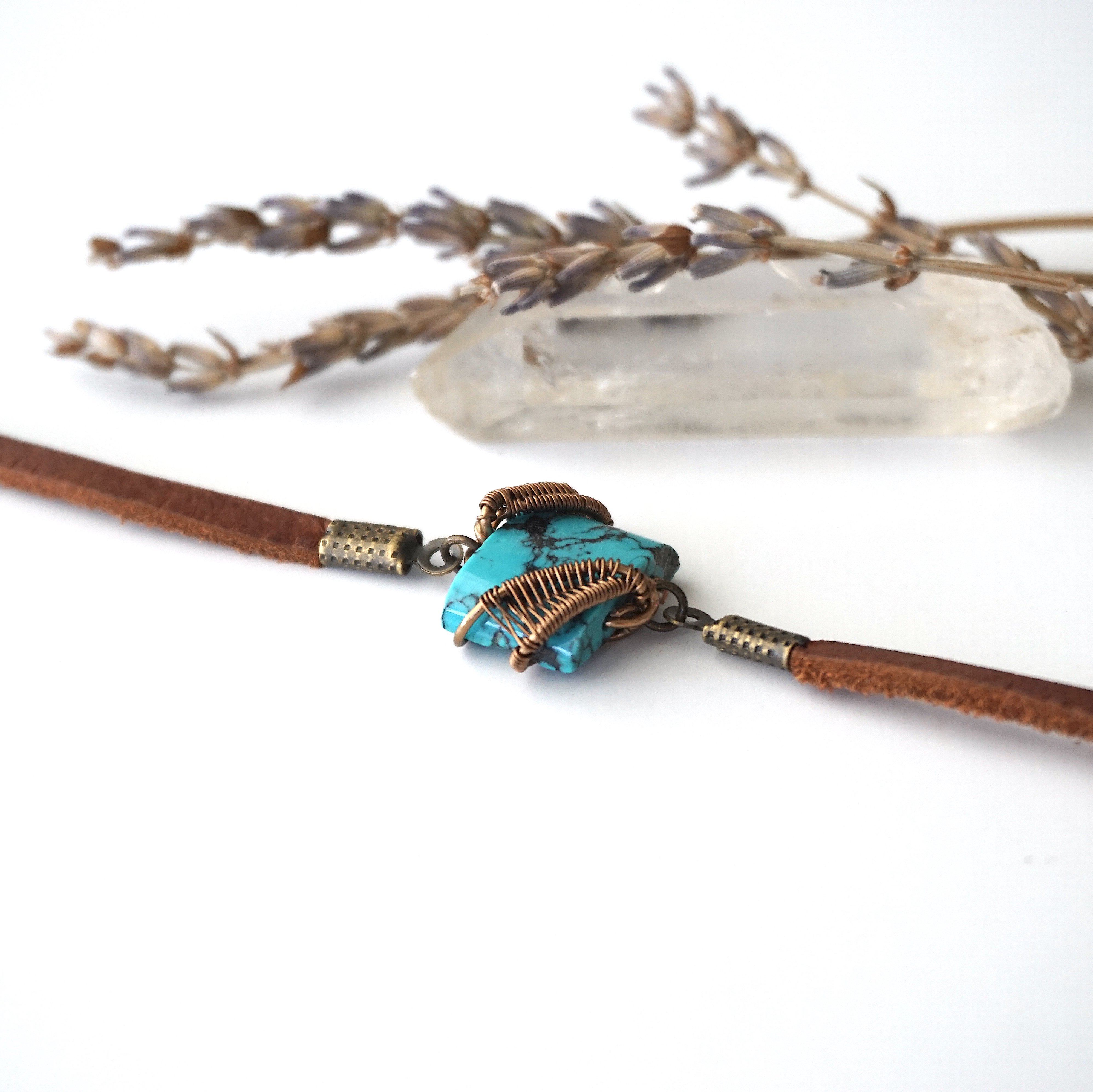 Turquoise Leather Bracelet - Adjustable Handmade Beaded Bracelet for Women - Black or Brown Leather - Boho Jewelry for Everyday Wear & Gift Giving