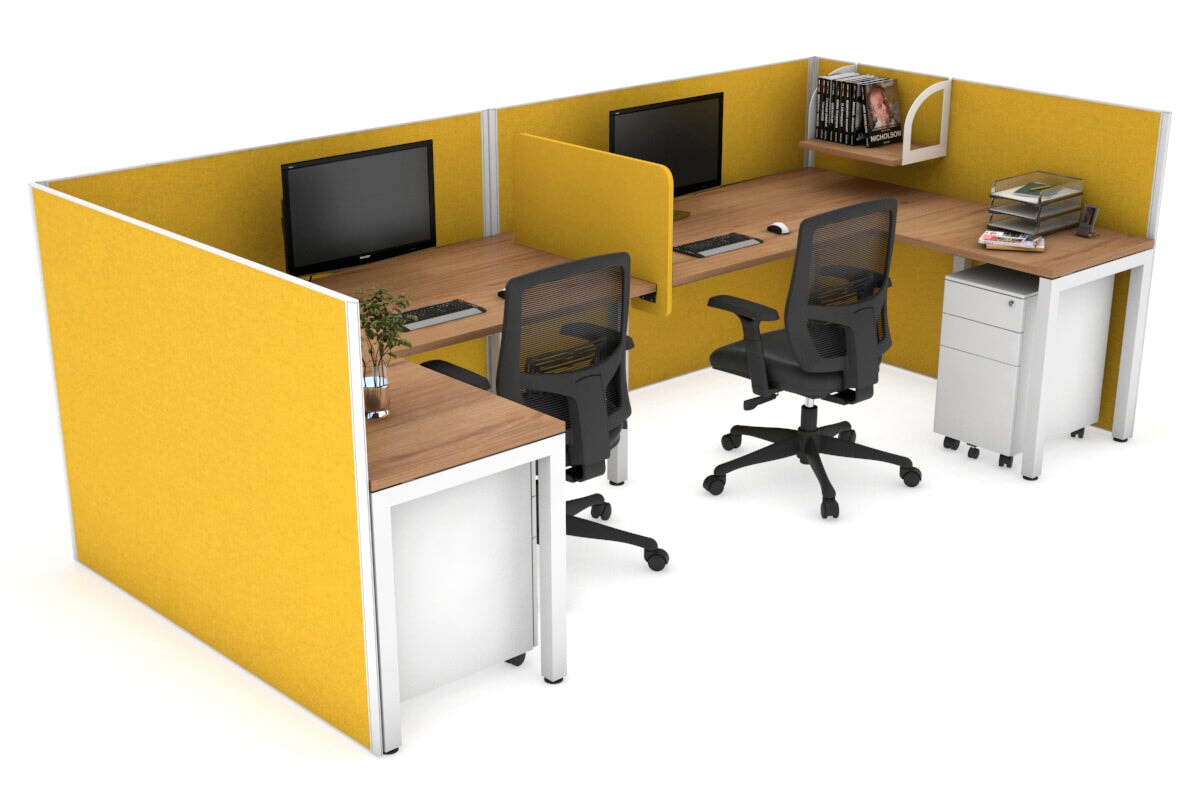 Quadro Square Legs 2-Person Corner Workstation - U-Shaped Office Desk with White Frame (1400L x 1800W) | Cable Management Scallop | Perfect for Home Office & Small Business Workspaces