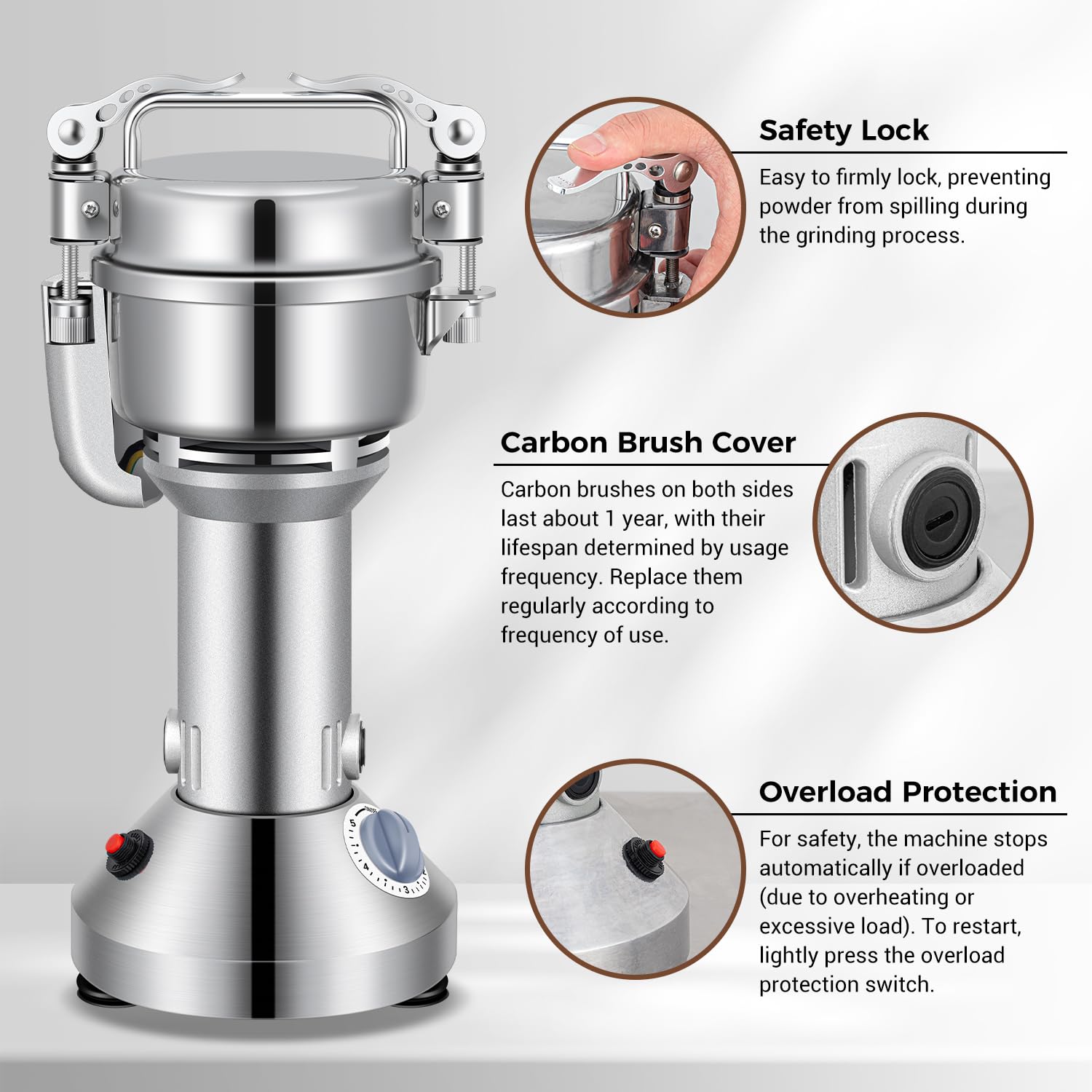 650W Electric Grain Mill Grinder - 150g Commercial Stainless Steel Spice Grinder for Wheat, Oats, Corn, Pepper & Coffee Beans | High-Speed Kitchen Pulverizer for Baking, Cooking & Coffee Brewing