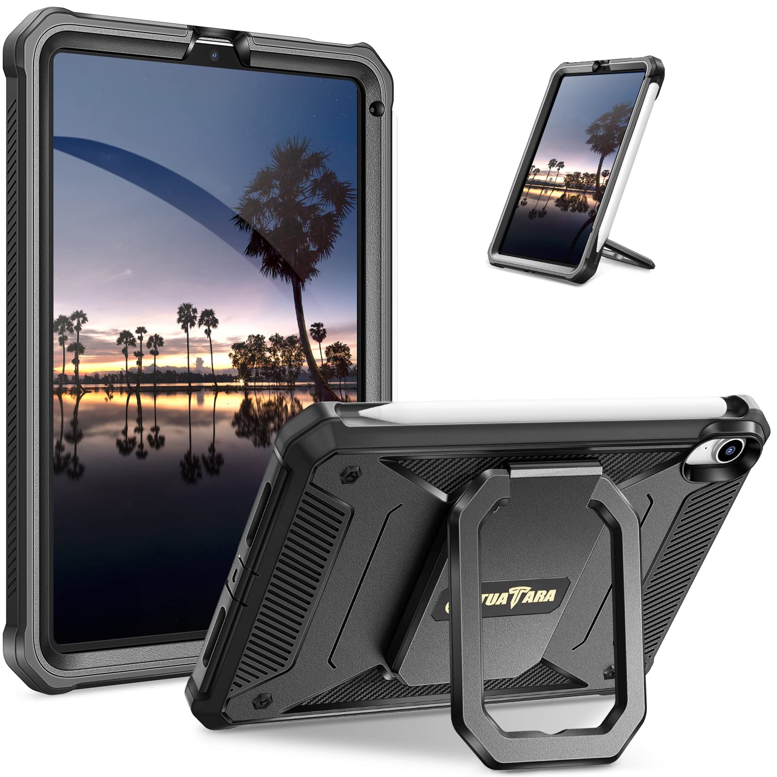 Fintie 360 Rotating Shockproof Case for iPad Mini 7 (2024, A17 Pro) & iPad Mini 6 (8.3 Inch) - Tuatara Magic Ring Rugged Cover with Screen Protector - Black - Perfect for Work, Travel & Outdoor Adventures