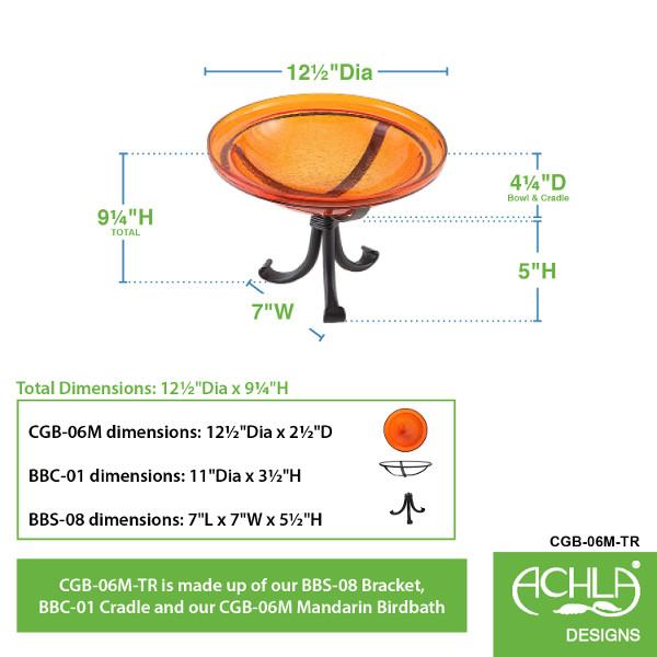 Handmade Mandarin Crackle Glass Birdbath Bowl - Outdoor Garden Decoration for Birds & Wildlife - Perfect for Patio, Yard & Backyard Bird Watching