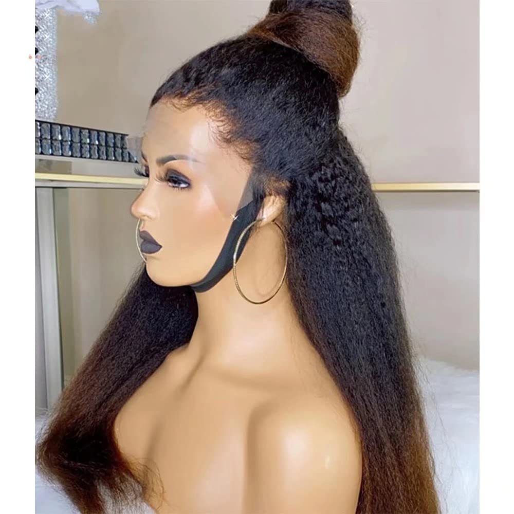1B/30 Ombre Kinky Straight Human Hair Wig - 360 HD Transparent Lace Front - 150% Density Yaki Straight Brazilian Hair - Glueless Full Lace Wig for Women (14 Inch) - Perfect for Daily Wear, Parties & Special Occasions