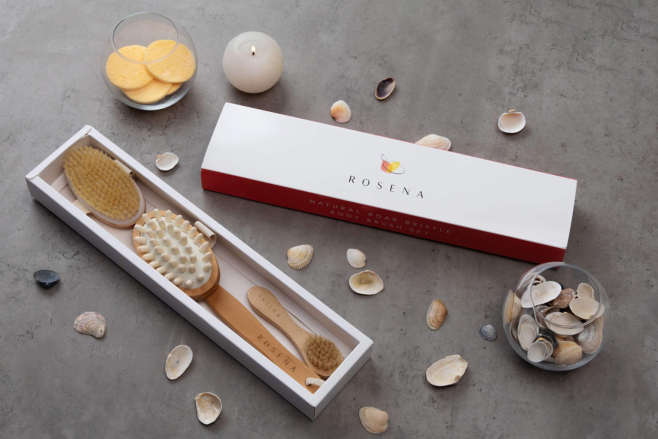 Dry Brushing Body Brush Set – Natural Bristle Exfoliating Brush Kit for Lymphatic Drainage & Cellulite Massage | Includes Face Cleansing Brush | Spa & Home Self-Care for Smooth, Glowing Skin | Perfect for Dry Skin Brushing & Detox Routine