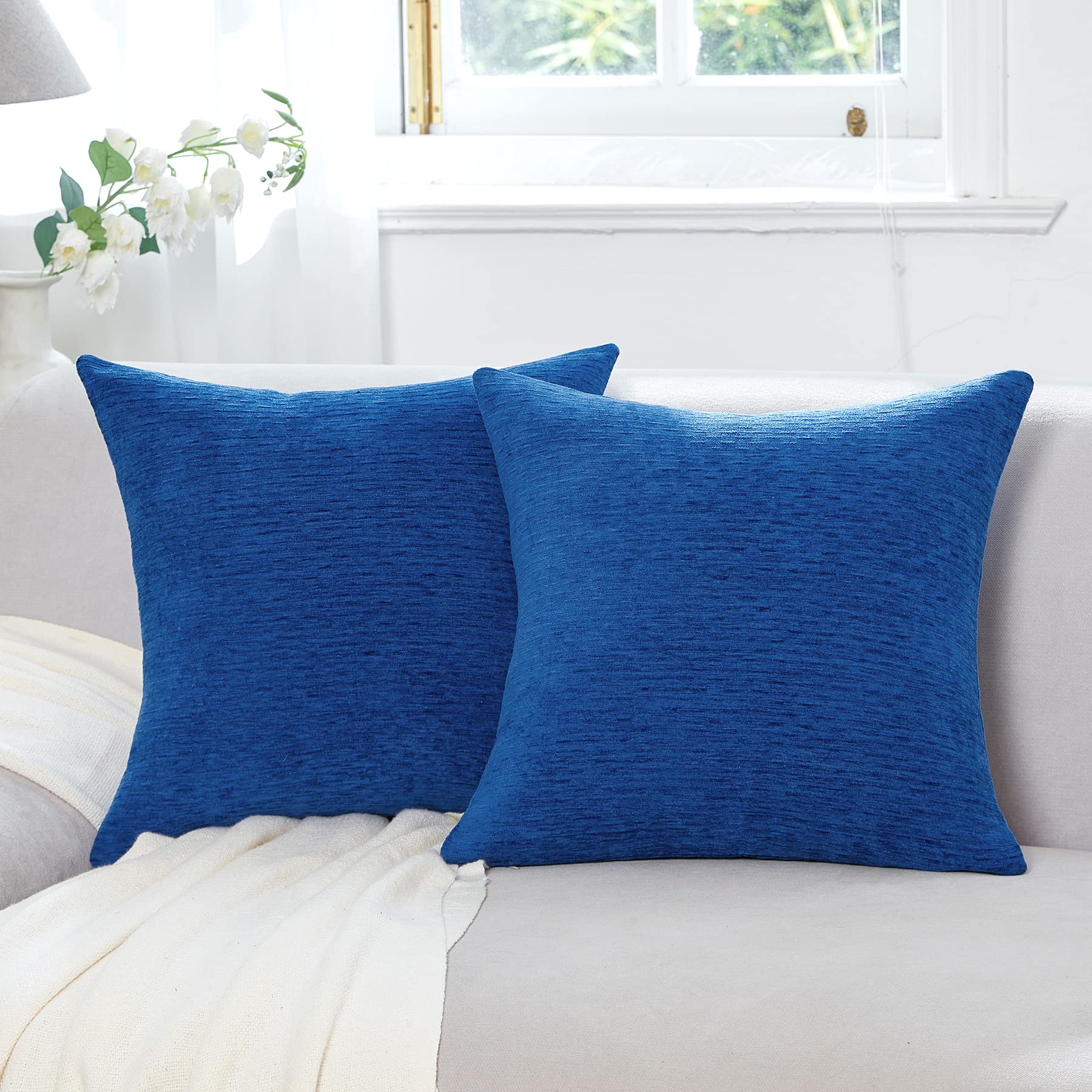 WLNUI Classic Blue Pillow Covers 16x16 Inch (Set of 2) - Decorative Square Throw Pillow Cases for Couch, Sofa & Bed - Farmhouse Style Living Room Home Decor - Perfect for Cozy Reading Nooks & Guest Room Accents