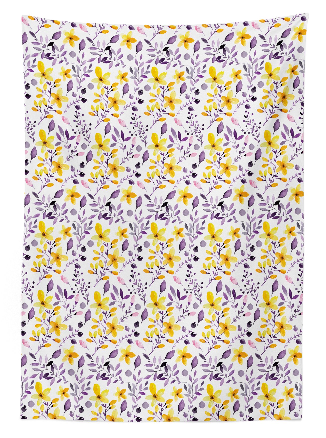 Ambesonne Watercolor Tablecloth - Yellow Wildflowers, Washable Picnic Cloth for Outdoor Dining & Garden Parties