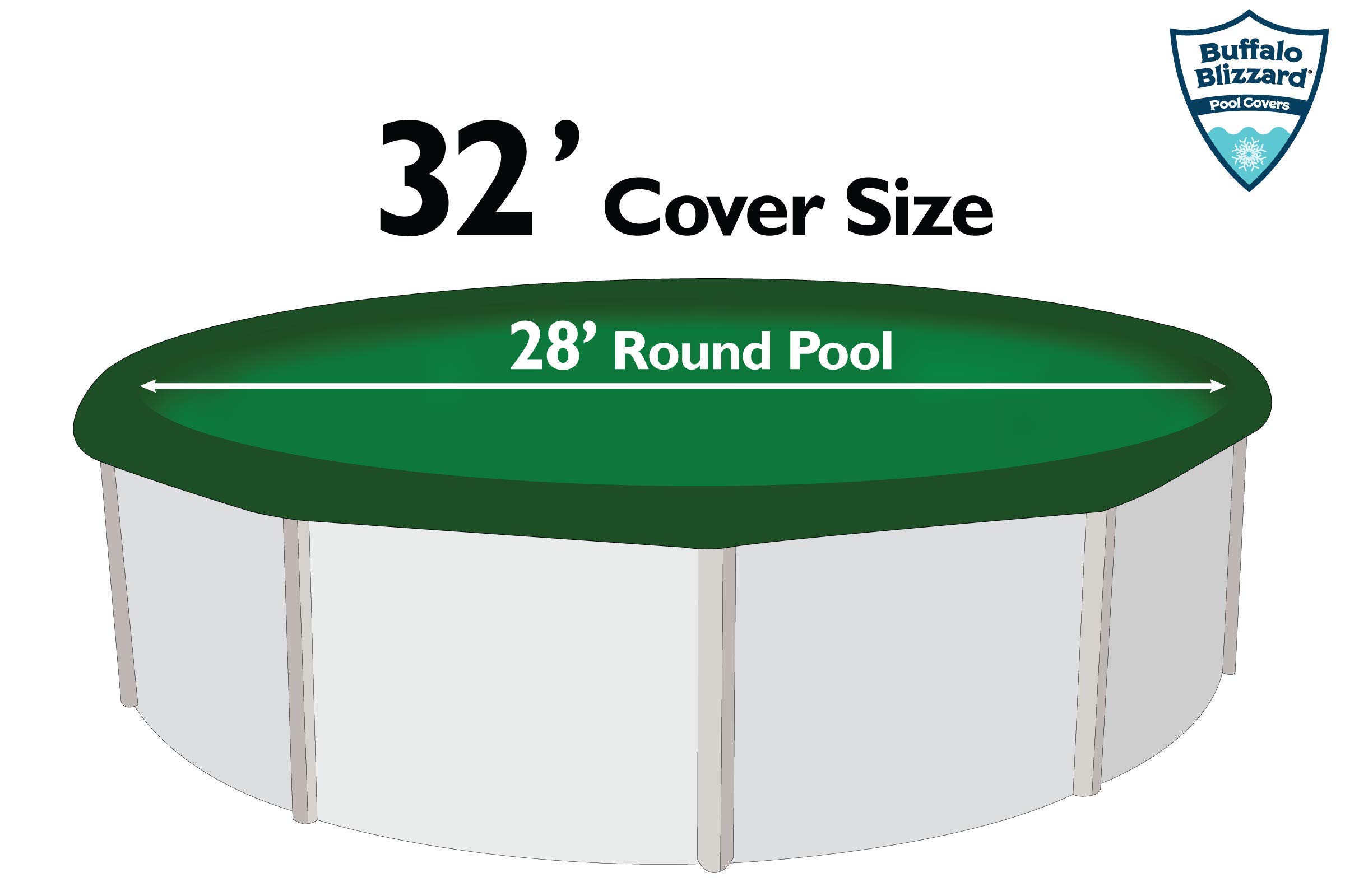 Buffalo Blizzard Ripstopper Winter Pool Cover for 28-Foot Round Above Ground Swimming Pools | Heavy Duty Green Tarp with 4-Foot Overlap & Air Pillow | Secure Snow Protection for Winterizing Your Backyard Pool