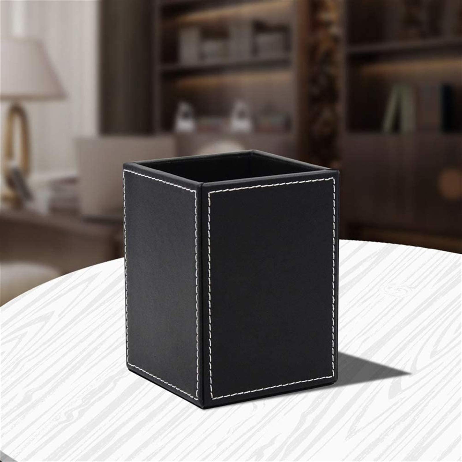 Premium Faux Leather Pen Holder & Desk Organizer - Square Multifunctional Office Supply for Pencils, Pens & Stationery (Brown/Black) - Perfect for Home Office, School & Workspace Organization