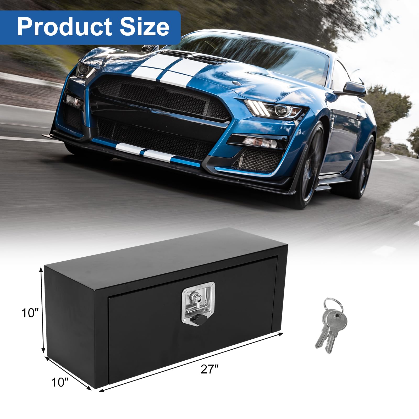 Heavy Duty Black Steel Underbody Truck Tool Box with T-Handle Lock - 27