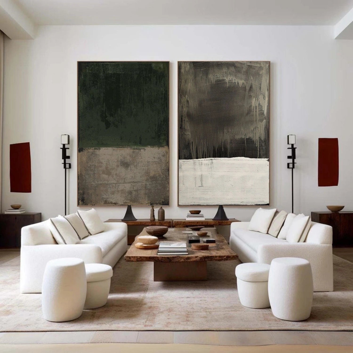 Abstract Tranquility Wall Art Set of 2 - Modern Minimalist Canvas Paintings for Living Room, Bedroom & Office Decor #WS255