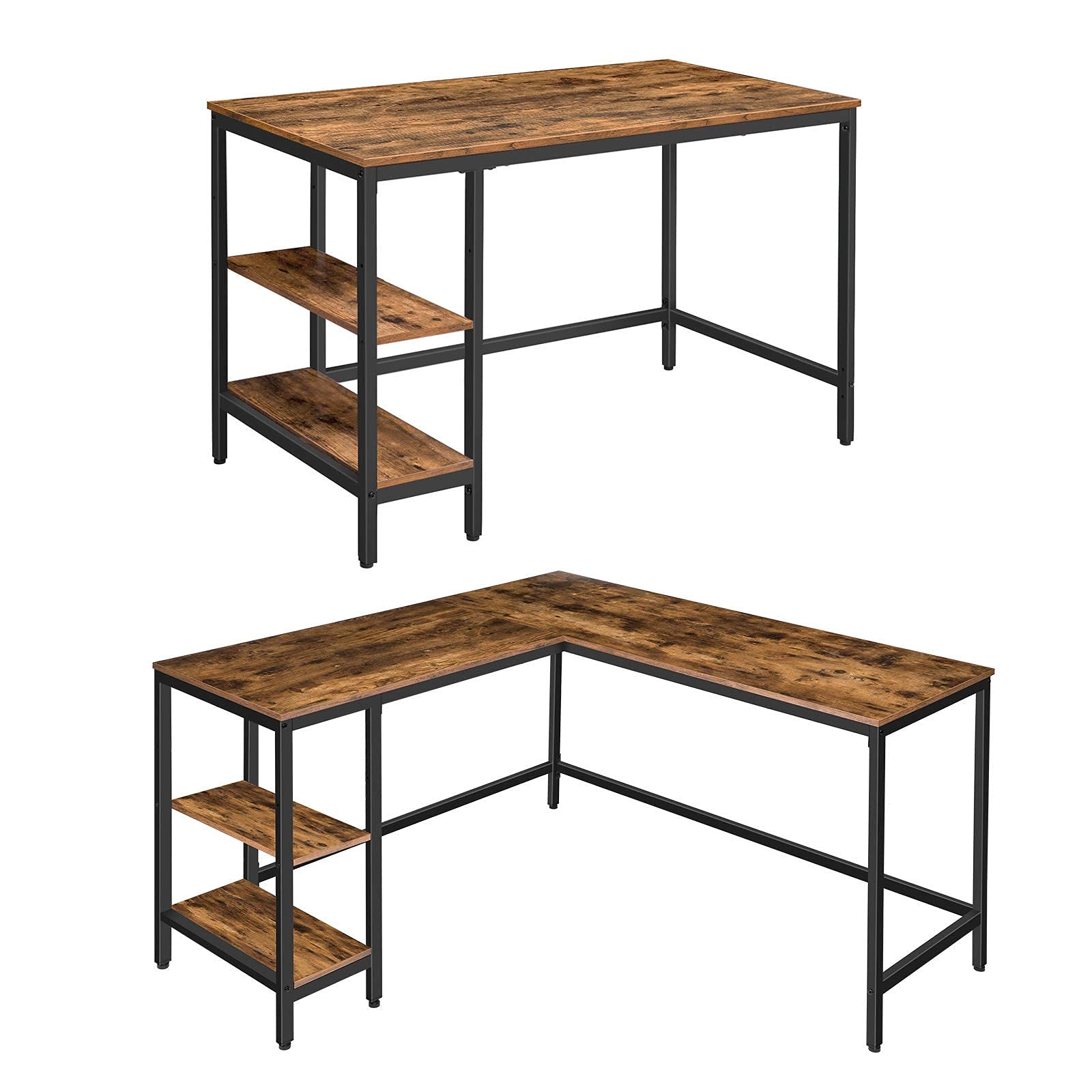 HOOBRO L-Shaped Computer Desk with Adjustable Shelf - Sturdy Industrial Writing Desk for Home Office | Left/Right Side Shelf | Easy Assembly Metal Workstation | Perfect for Gaming, Remote Work & Small Space Study