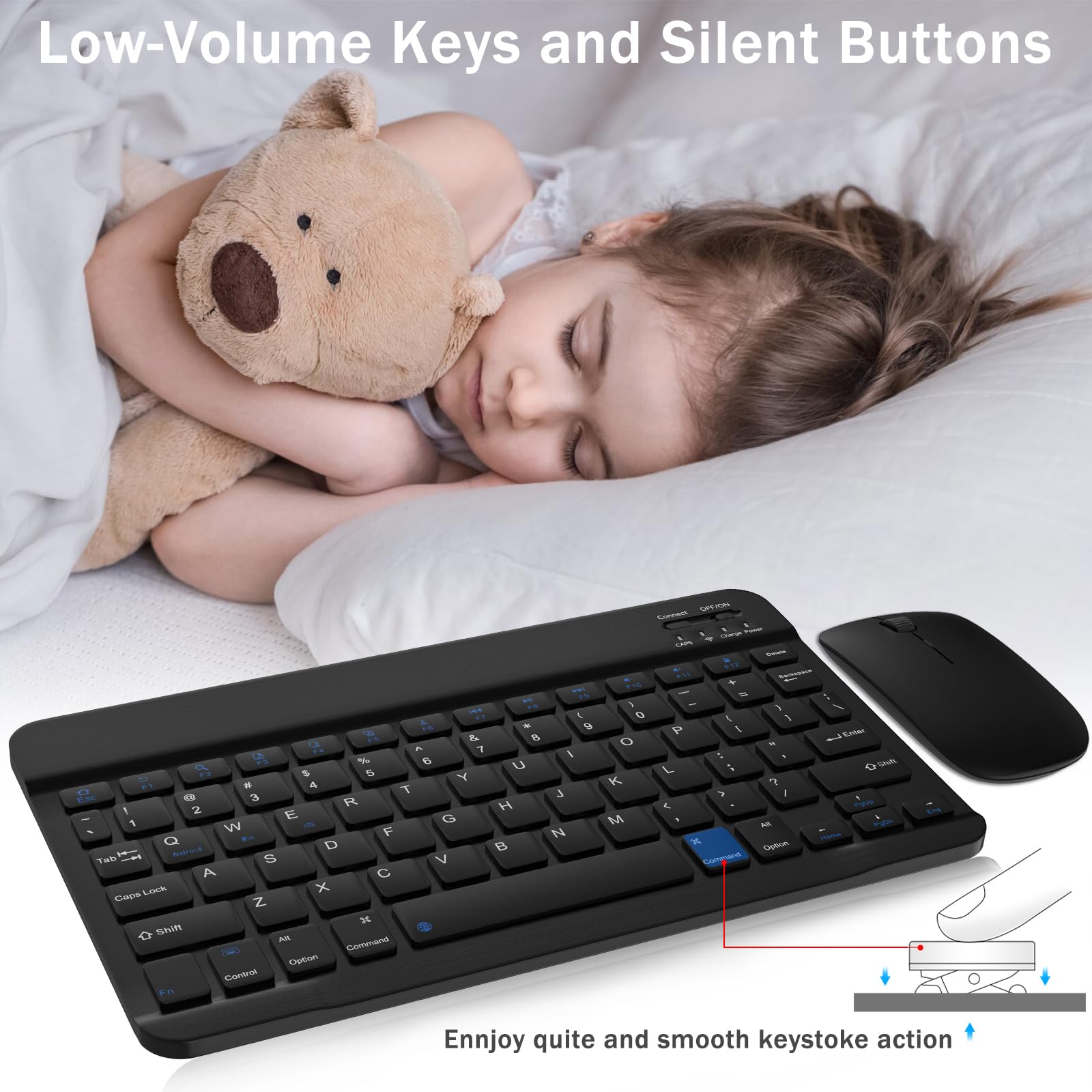 Rechargeable Bluetooth Keyboard and Mouse Combo - Ultra Slim Wireless Keyboard Mouse Set for Windows, Mac, Android, iPad, iPhone, Samsung Tablet - Portable Compact Design for Home, Office, Travel (Black)