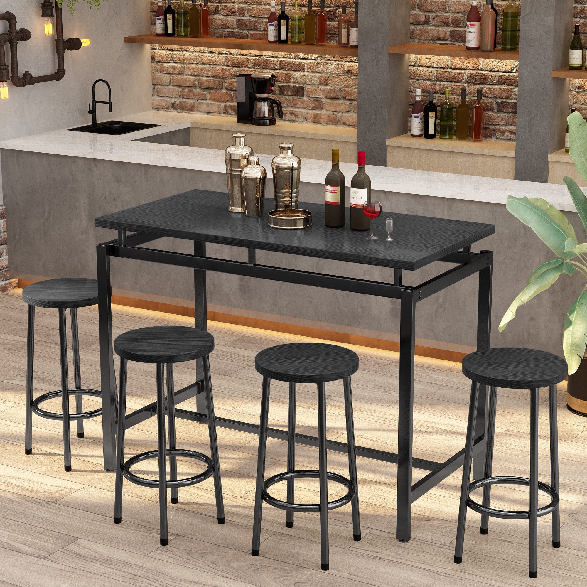 DKLGG 5-Piece Wooden Dining Table Set for 4 - Small Kitchen Table with 4 Stools, Space-Saving Bar Height Table & Chairs Set - Perfect for Breakfast Nook, Small Apartments & Cozy Dining Spaces
