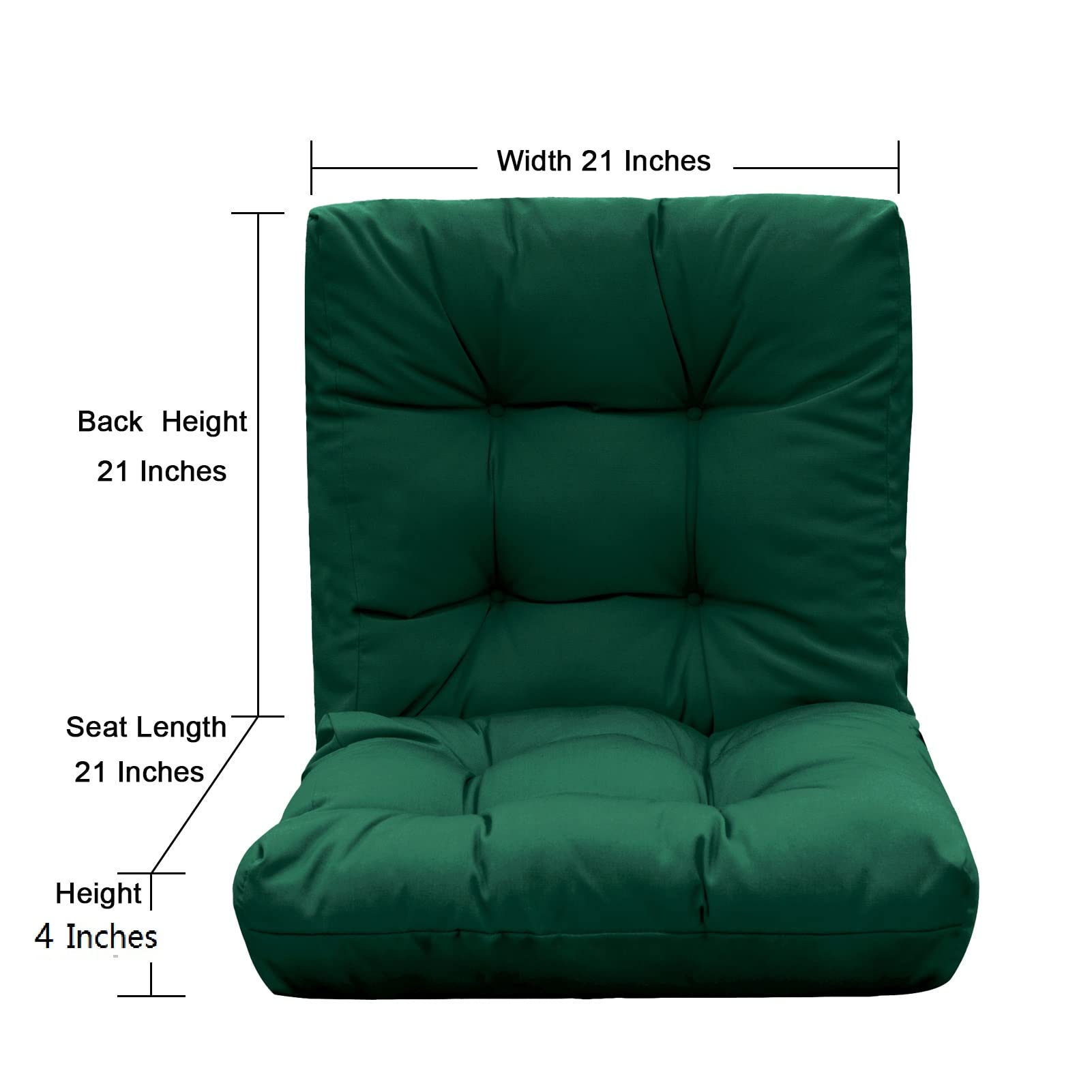 QILLOWAY 4-Pack Outdoor Chair Cushions - Tufted Seat & Back Pillow Set for Patio Furniture, Waterproof Spring Summer Replacement Cushions (Mallard Green) - Perfect for Garden, Deck, Poolside & Outdoor Lounging