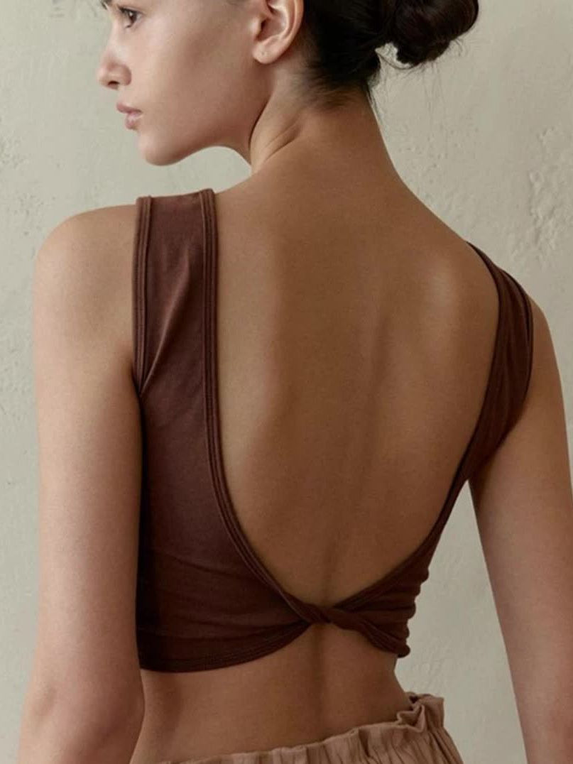 ZASUWA Women's Sexy Solid Color Backless Round Neck Quick Dry Tank Top - Perfect for Summer, Beach, Gym & Casual Wear