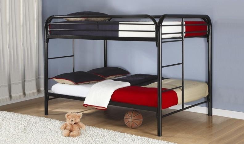 Heavy Duty Black Metal Bunk Bed with Double/Double Bunks & Side Ladder - Space Saving Bedroom Furniture for Kids, Teens & Guest Rooms