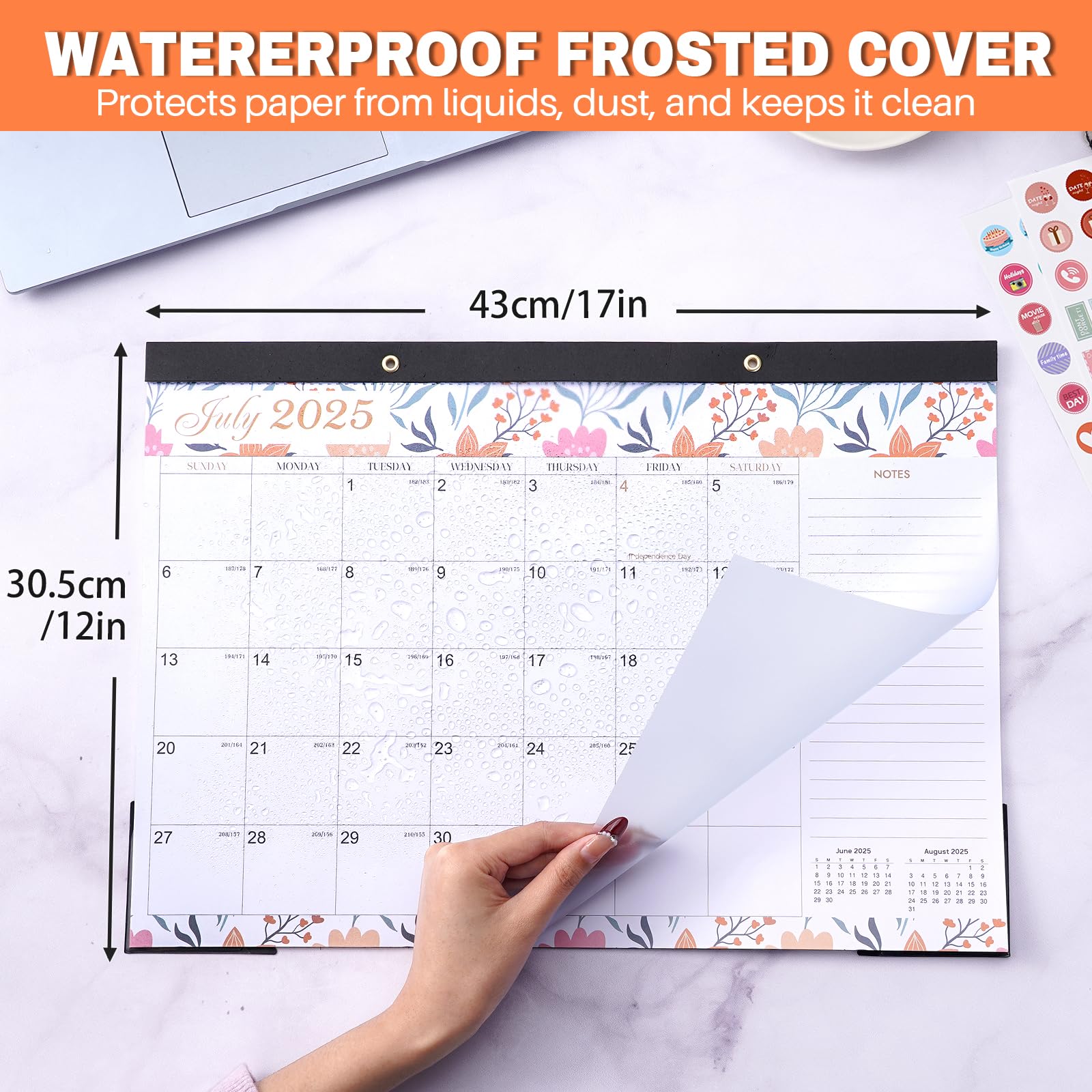 2025-2026 18-Month Wall Calendar with Plastic Cover & Stickers | Large 17