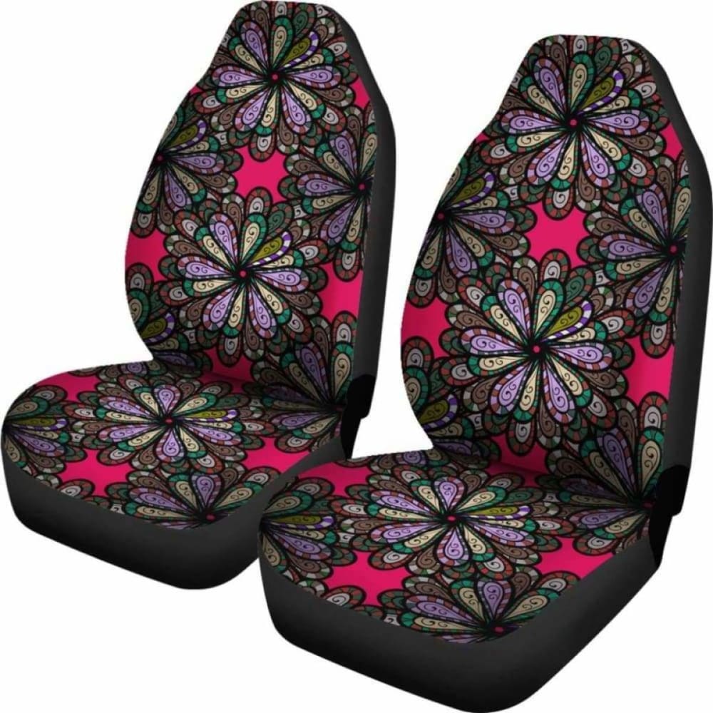 Abstract Mandala Flowers Car Seat Covers - Universal Fit for Cars, Trucks & SUVs - Boho Chic Interior Decor - Perfect for Road Trips, Daily Commute & Gift Giving