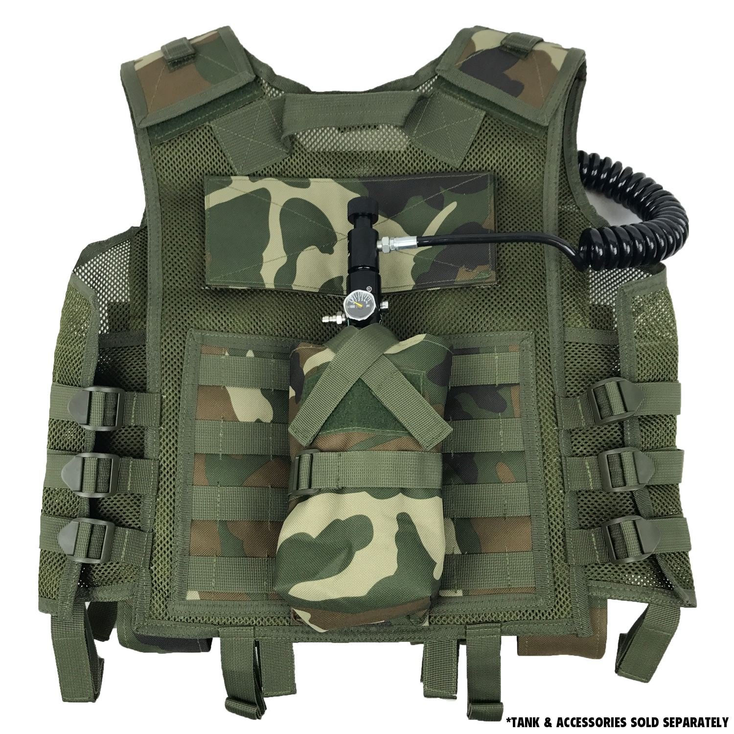 Maddog Tactical Paintball Battle Vest - Woodland Camo Airsoft Vest for Outdoor Sports, Hunting & Military Simulation | Adjustable Molle System & Durable Nylon Construction