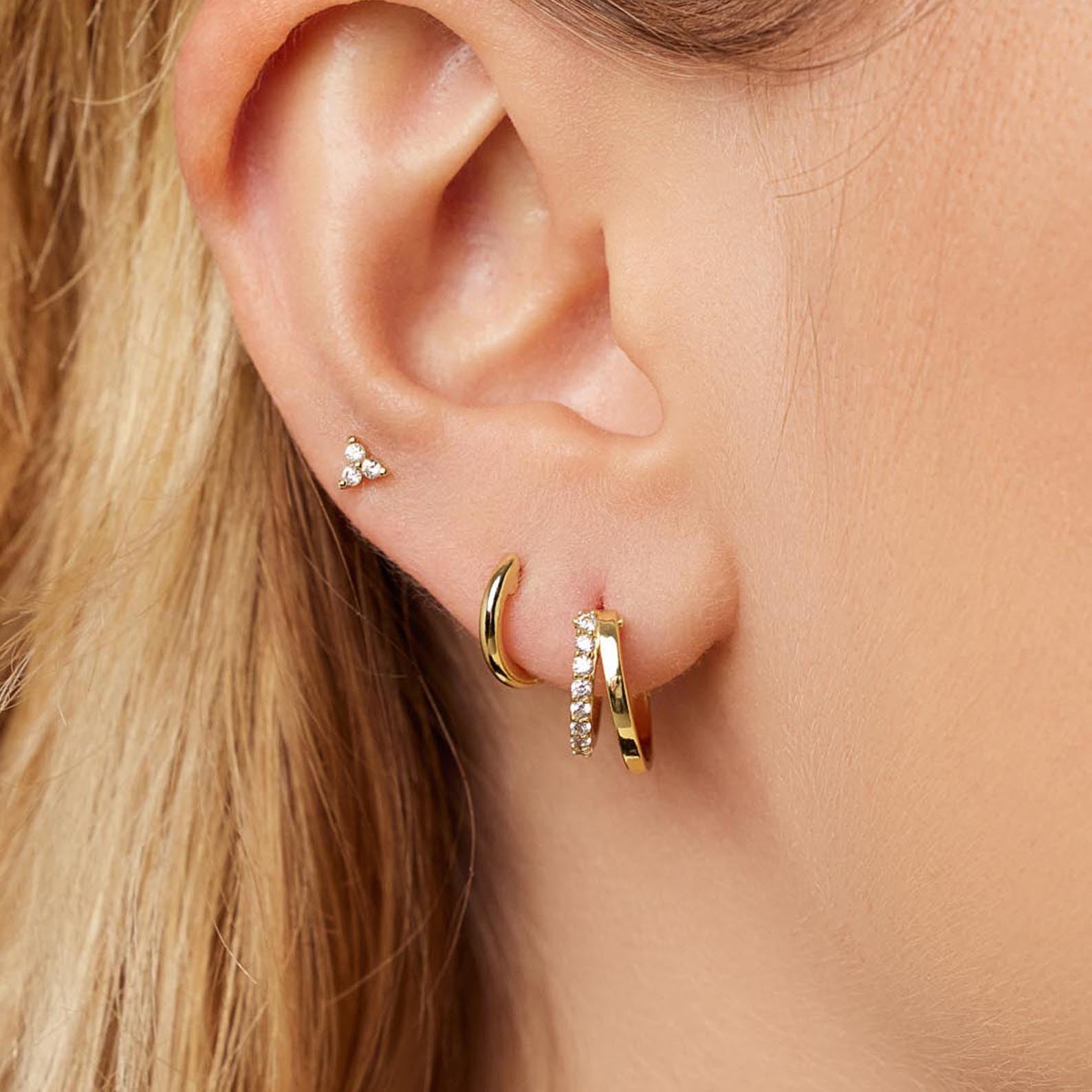 3 Pairs 14K Gold Hoop Earrings for Women - Trendy Dainty Huggie Stud Earrings, Hypoallergenic Small Hoop Earrings | Perfect Gift for Birthday, Anniversary & Everyday Wear