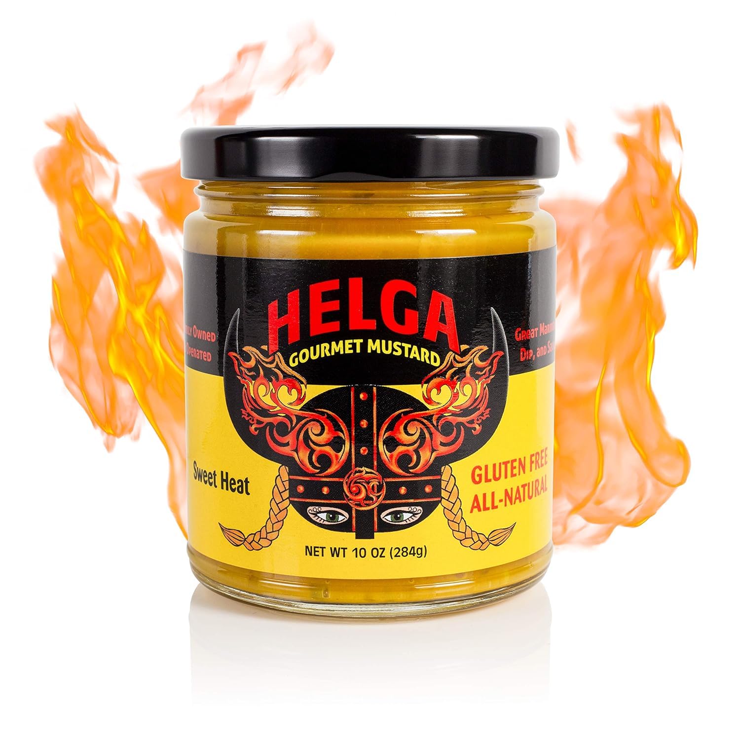 Helga Gourmet Mustard 10oz Glass Jar - Gluten Free, All Natural Sweet Heat Mustard - Perfect for Sandwiches, Burgers & BBQ Recipes