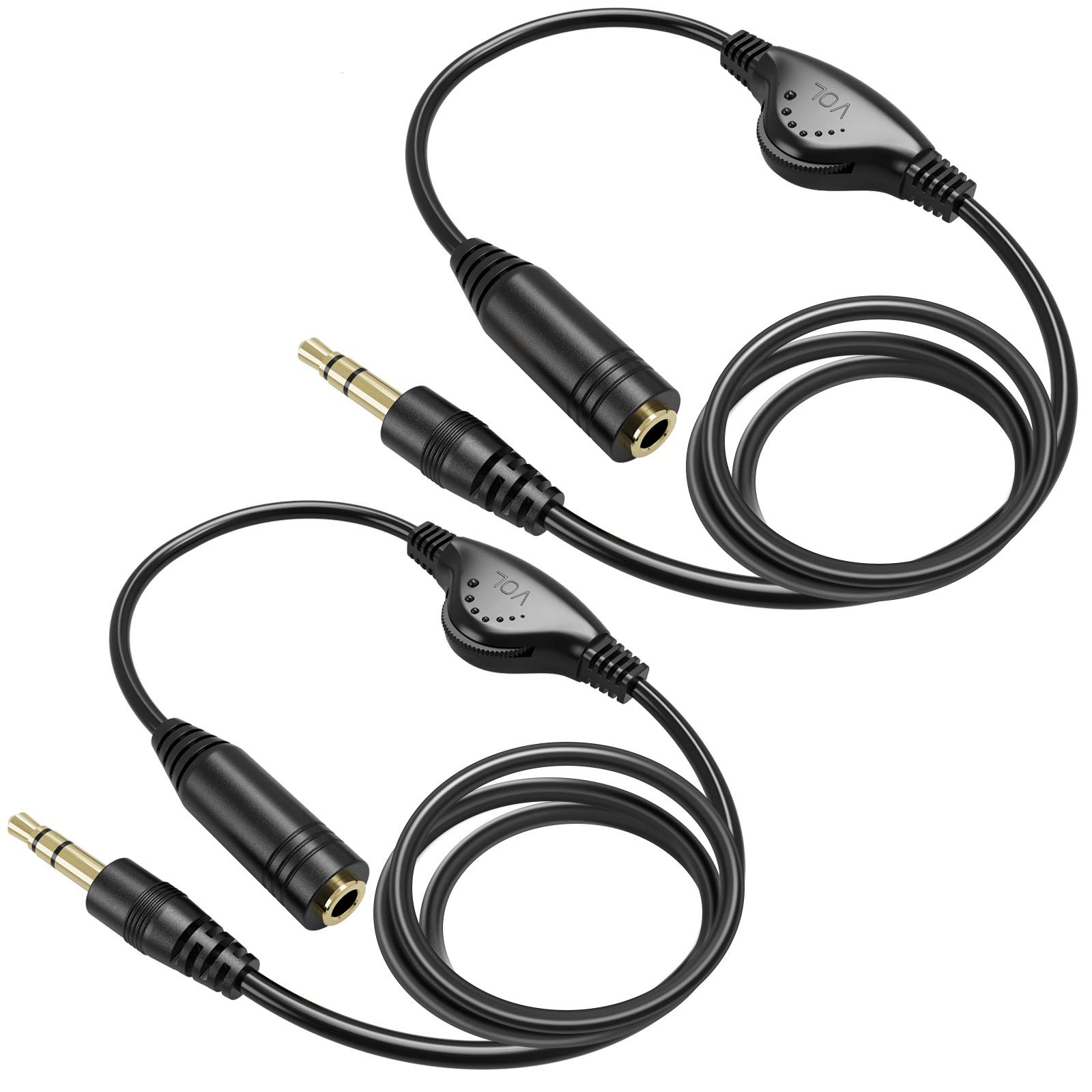 PChero 2 Pack 3.5mm Headphone Extension Cable - 3.3FT Male to Female Stereo Audio Jack Extender with Volume Control - Compatible with Headphones, Earphones, Smartphones, Tablets, MP3 Players - Perfect for Home, Office, Gaming, and Travel Use
