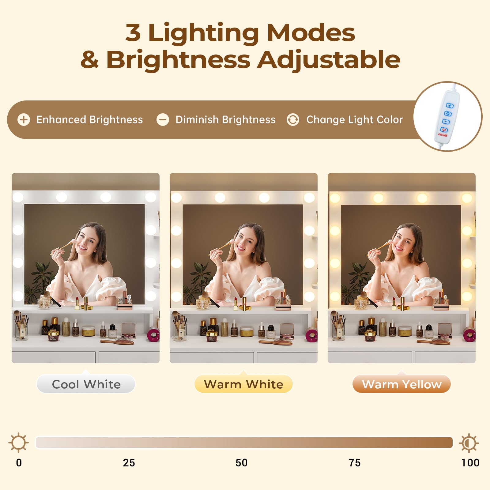 Tiptiper Large Makeup Vanity with LED Lights & Charging Station - White & Gold Vanity Table with Mirror, 5 Drawers, Storage Shelves & Nightstand - Perfect for Bedroom, Dressing Room & Beauty Salon