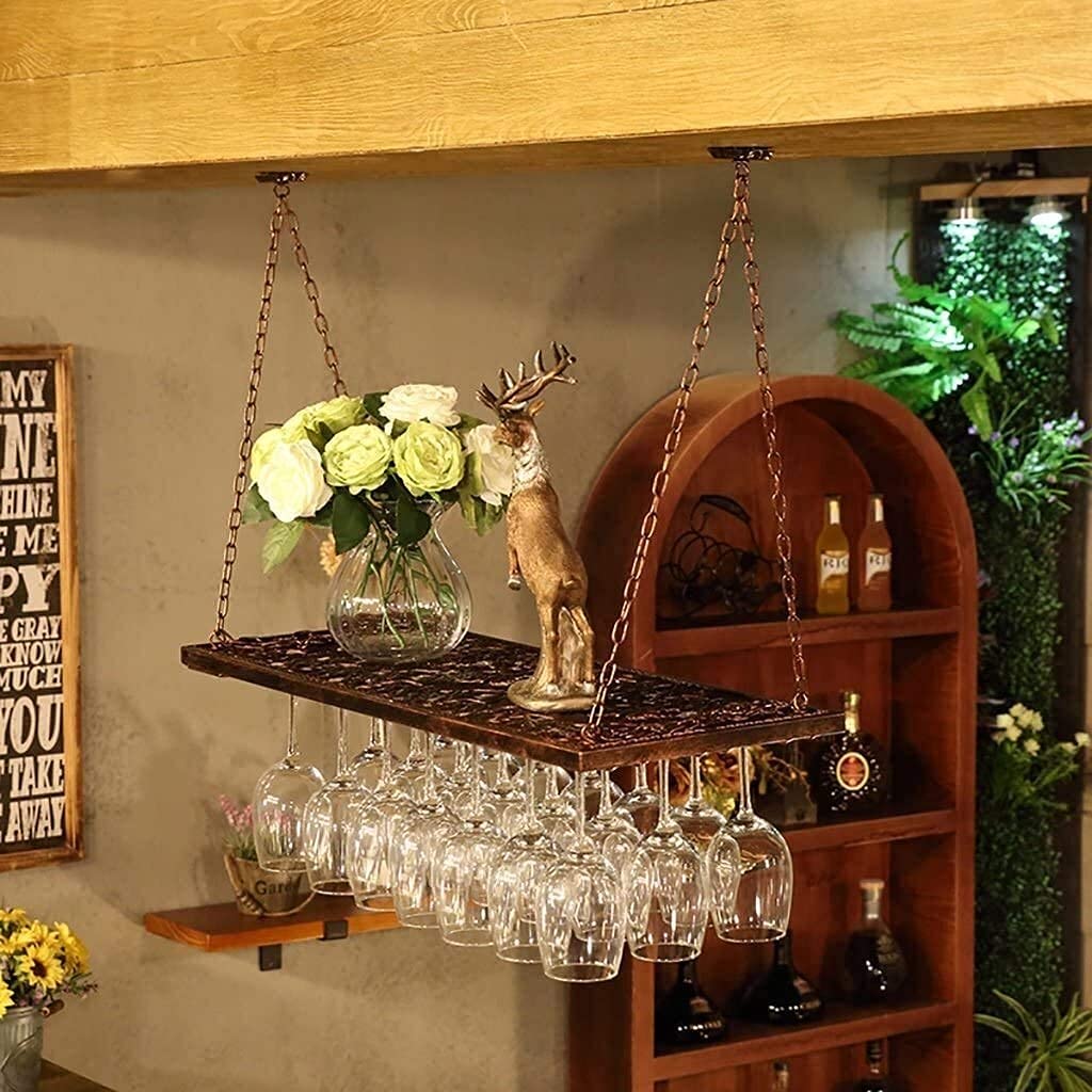 Industrial Wine Glass Rack - Vintage Loft Style Hanging Wine Display Holder for European Goblets & Bar Glasses | Easy Installation Wall Mount Storage | Perfect for Home Bars, Restaurants & Wine Cellars